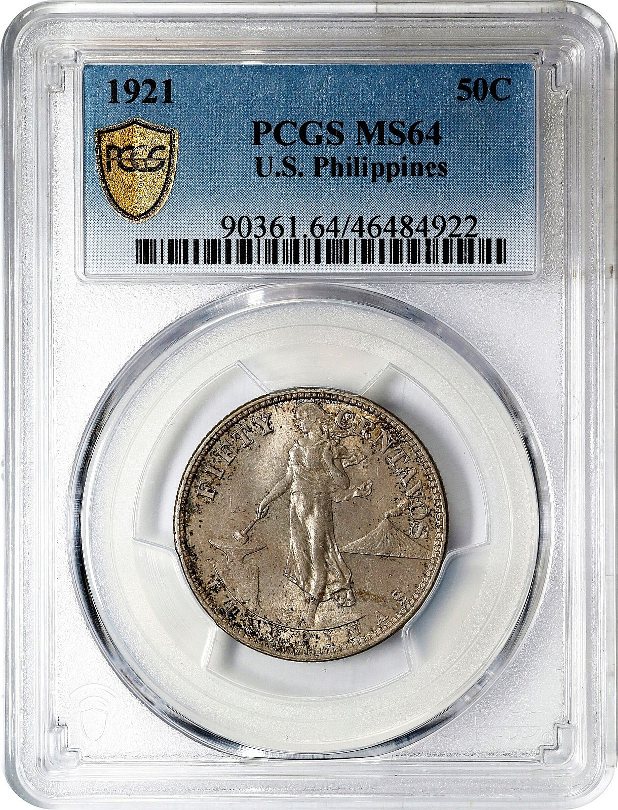 1921 US PHILIPPINES SILVER 50 CENTAVOS MANILA MINT KM-171 PCGS MS-64 1921 US PHILIPPINES SILVER 50 CENTAVOS MANILA MINT KM-171 PCGS MS-64