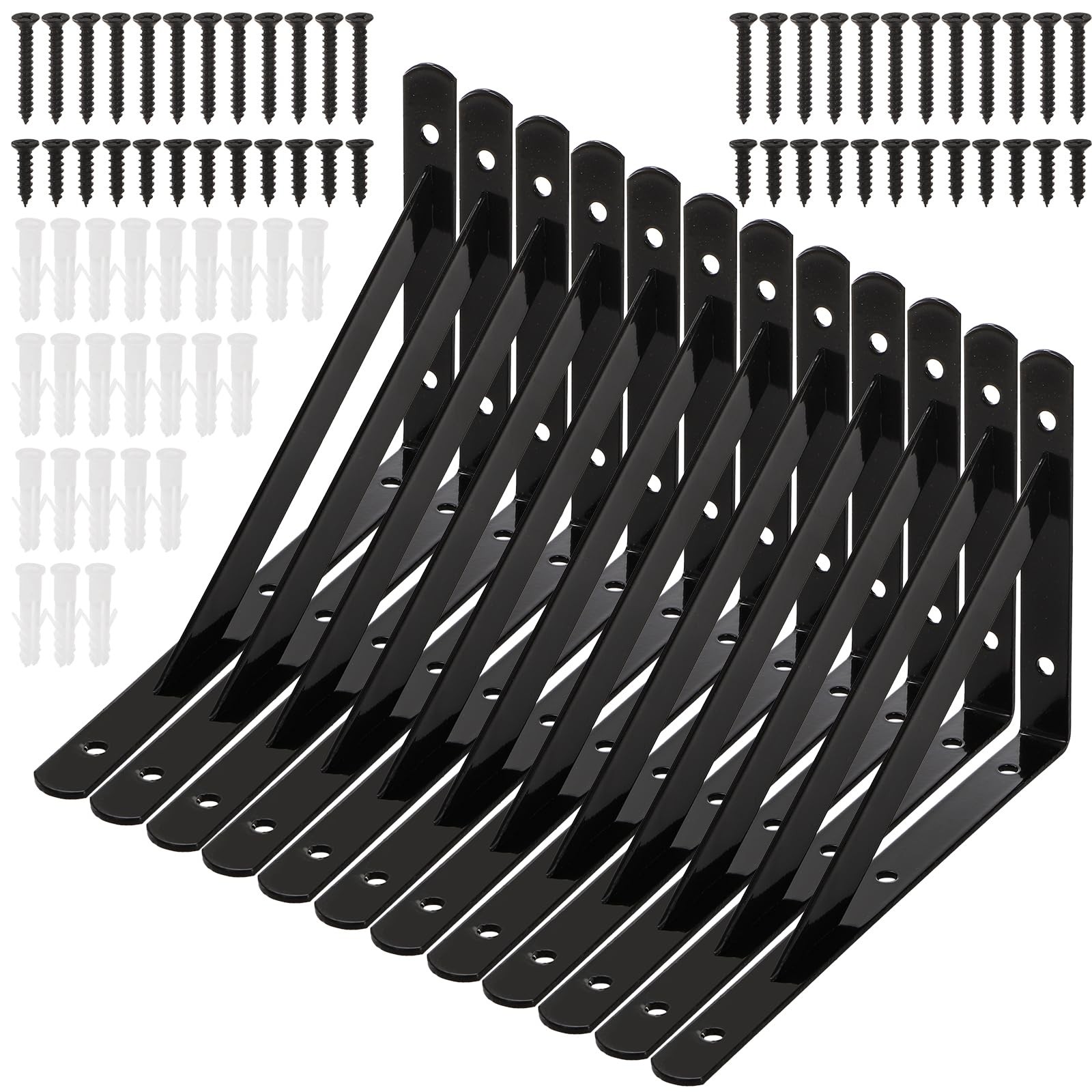 12 Pack Heavy Duty Shelf Brackets, 8 in X 5 in Wall Mount Steel L Shelf Brack 12 Pack Heavy Duty Shelf Brackets, 8 in X 5 in Wall Mount Steel L Shelf Brack