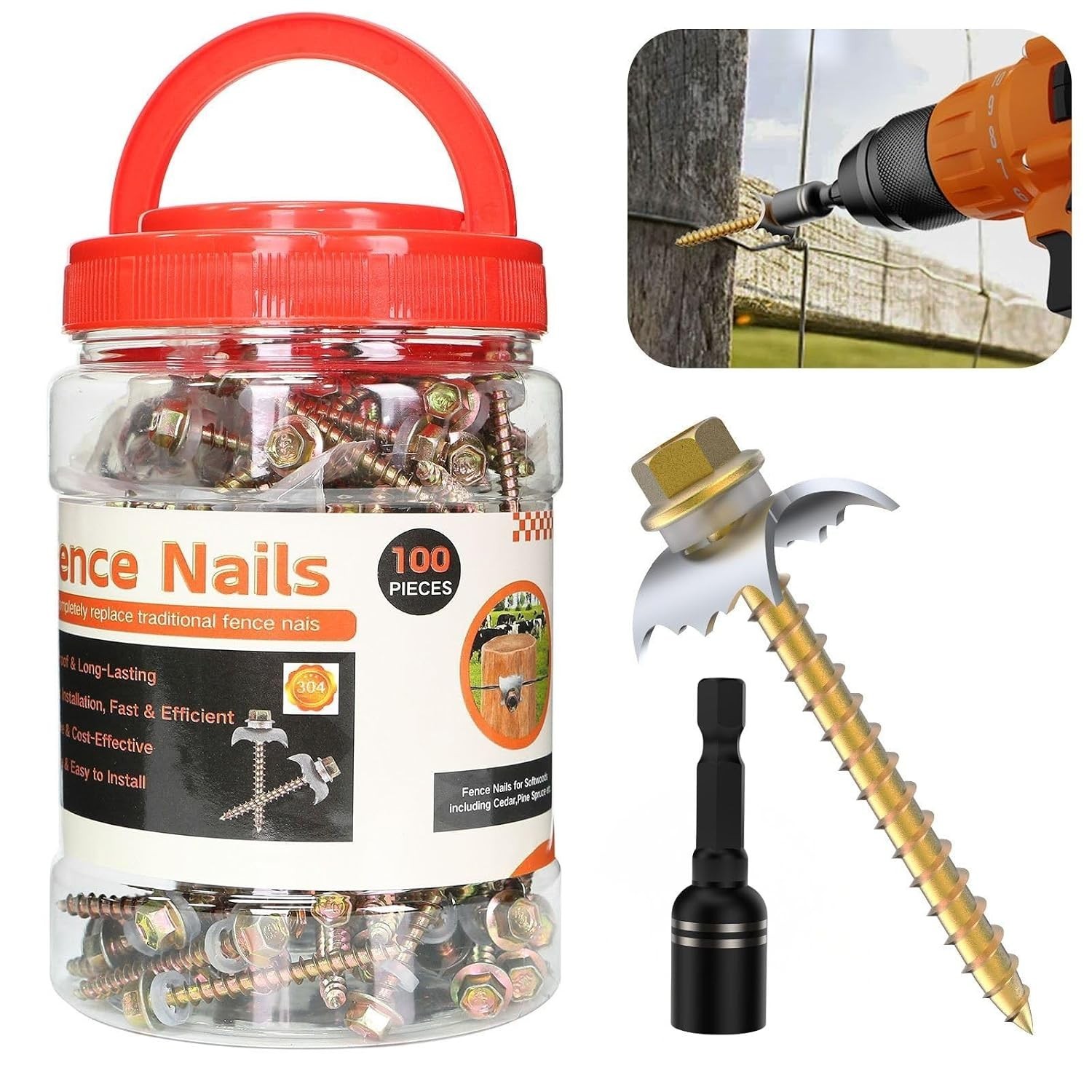 200 PCS Fence Staples–304 Stainless Steel Fence Nails for Softwood Reusable F... 200 PCS Fence Staples–304 Stainless Steel Fence Nails for Softwood Reusable F...