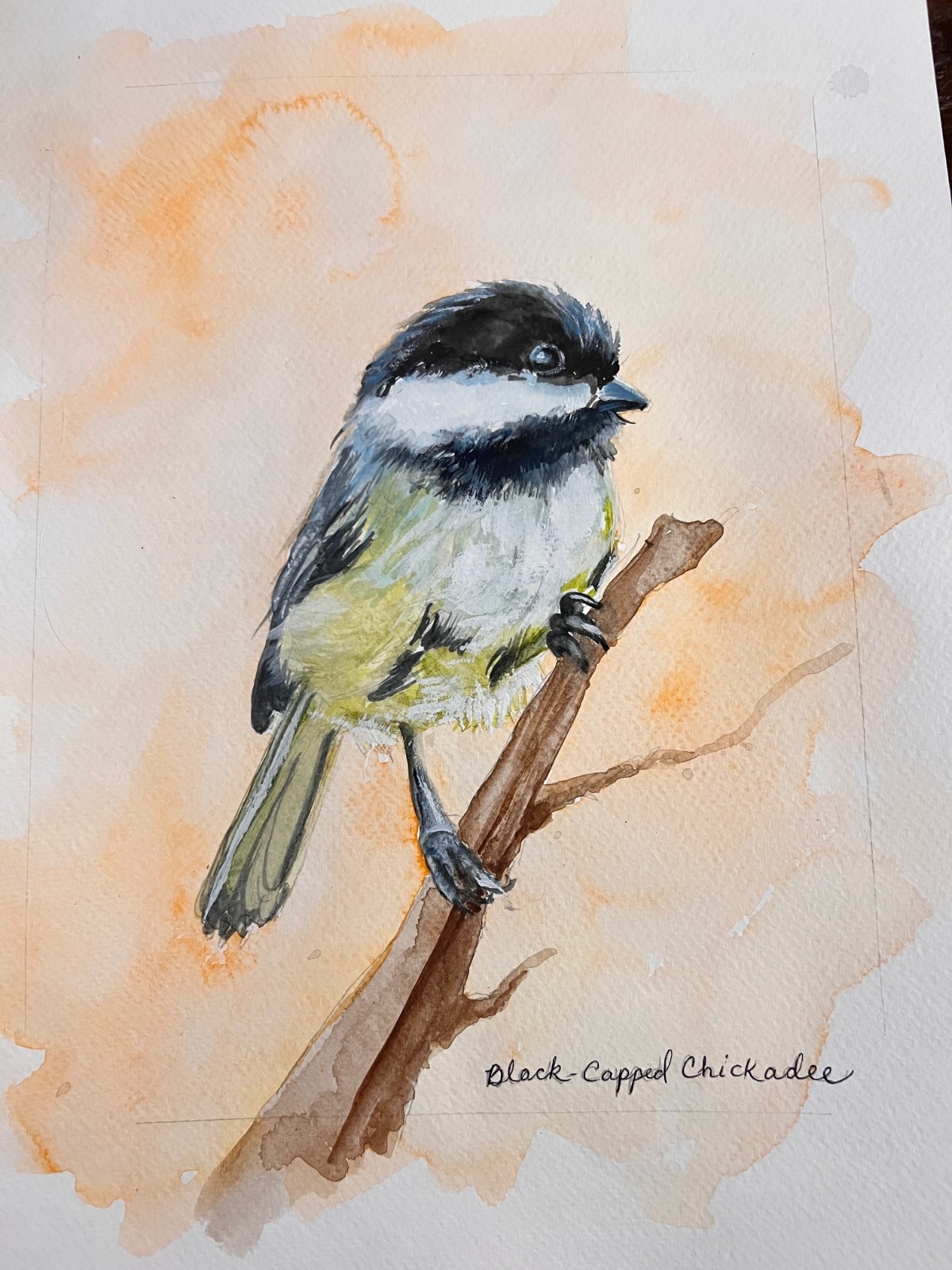 Sophie Dare, Original Art, 11X14 Watercolor Sweet Chicadee