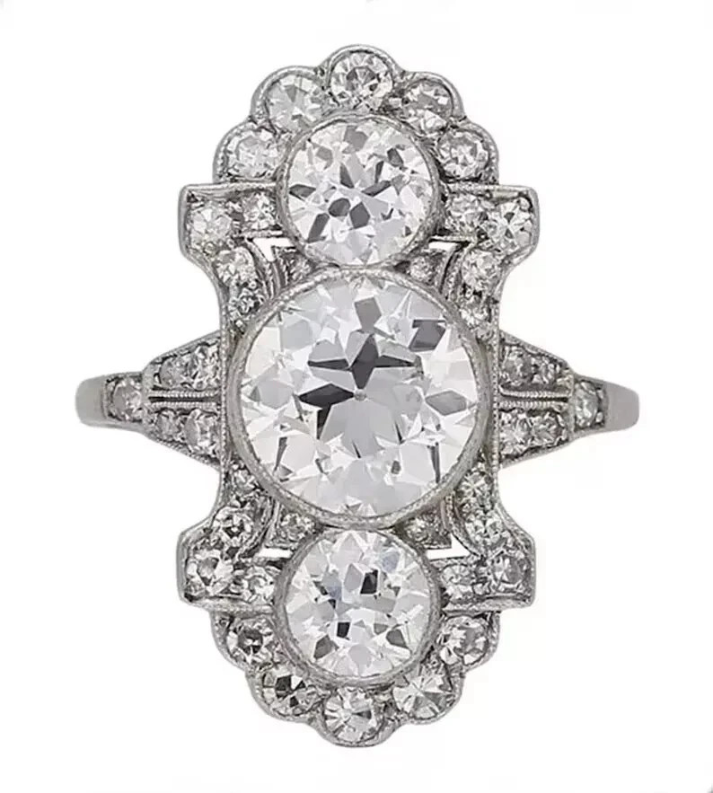3Ct Art Deco Style Round Lab Created Diamond Wedding 14K White Gold Finish Ring