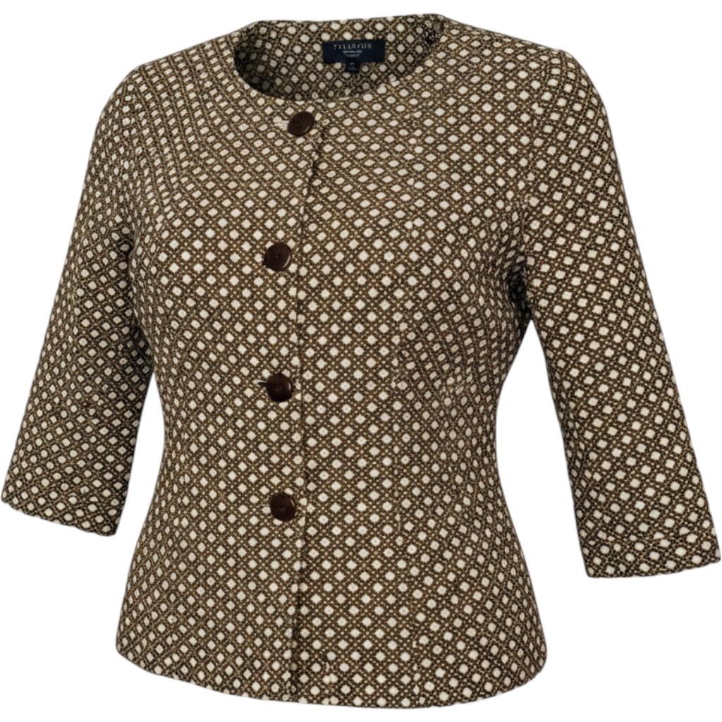 Talbots Brown Cream Cane Weave Cotton Button Front 3/4 Sleeve Jacket 511