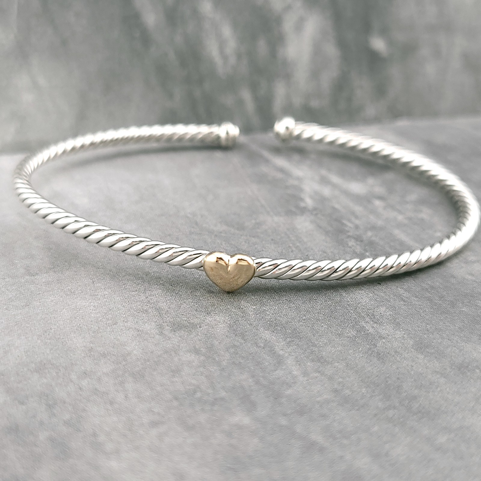 David Yurman 2.6mm Sterling Silver & 14k Micro Cable Flex Heart Station Bracelet David Yurman 2.6mm Sterling Silver & 14k Micro Cable Flex Heart Station Bracelet