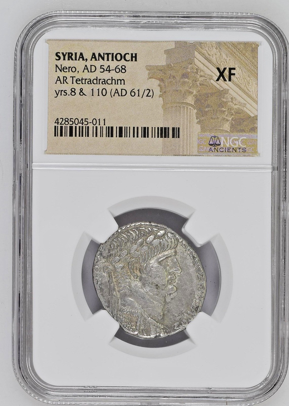 Roman Provincial - Nero AD 61-62 Silver AR Tetradrachm NGC XF Twelve Caesars