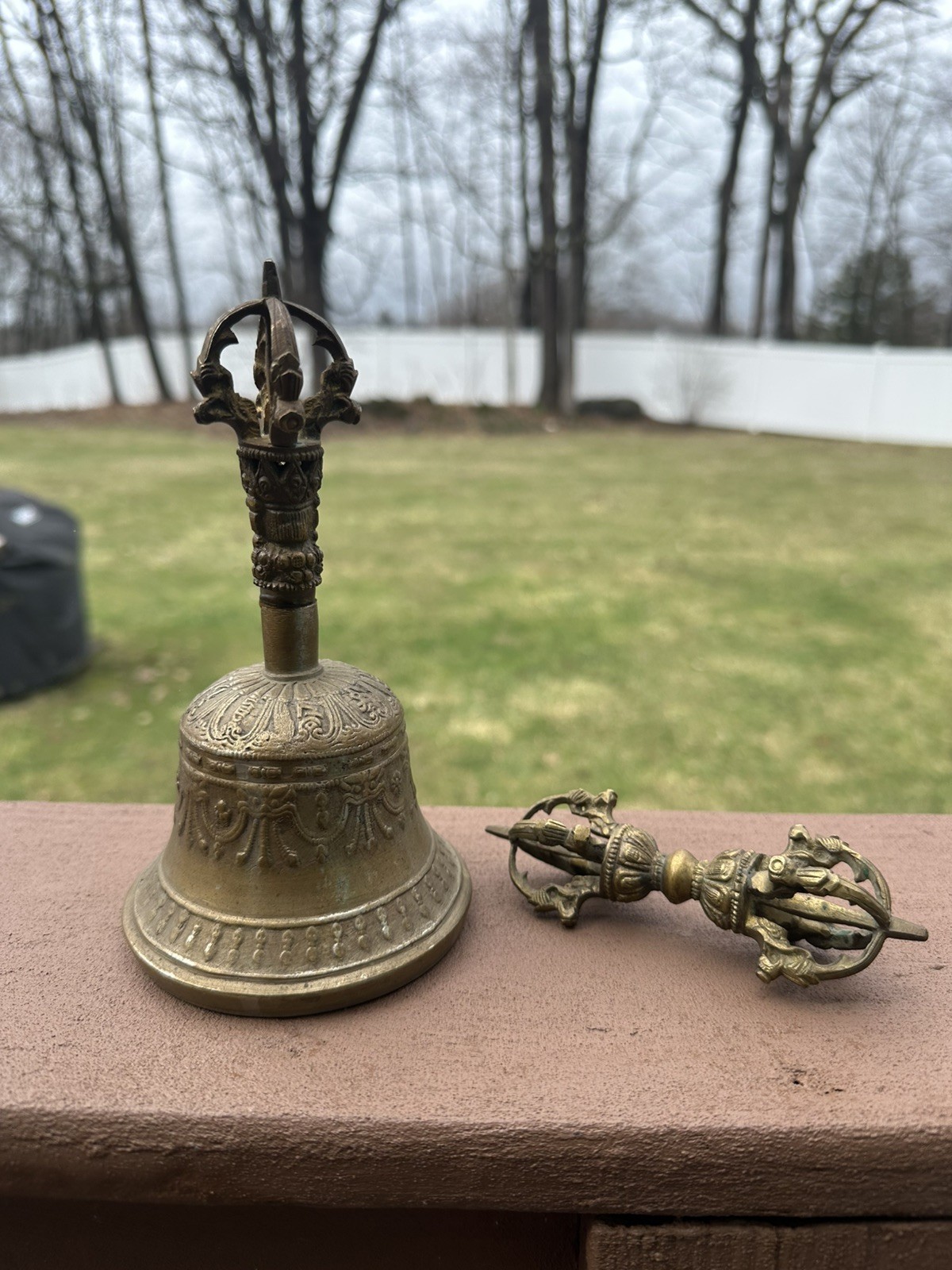 Tibetan Buddhism Temple Bronze Gilt Vajra Bell Chung Set Tibetan Buddhism Temple Bronze Gilt Vajra Bell Chung Set