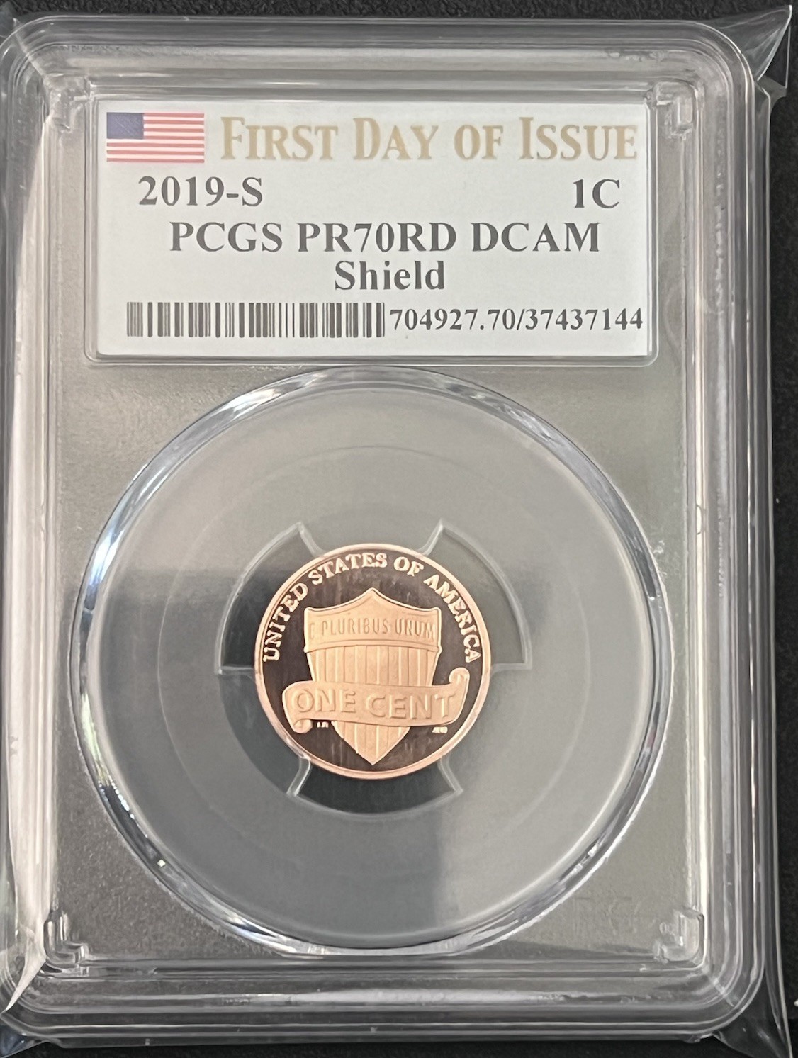 2019-S Lincoln Cent FIRST DAY OF ISSUE PCGS PR70 DCAM USA FLAG LABEL POP of 170 2019-S Lincoln Cent FIRST DAY OF ISSUE PCGS PR70 DCAM USA FLAG LABEL POP of 170