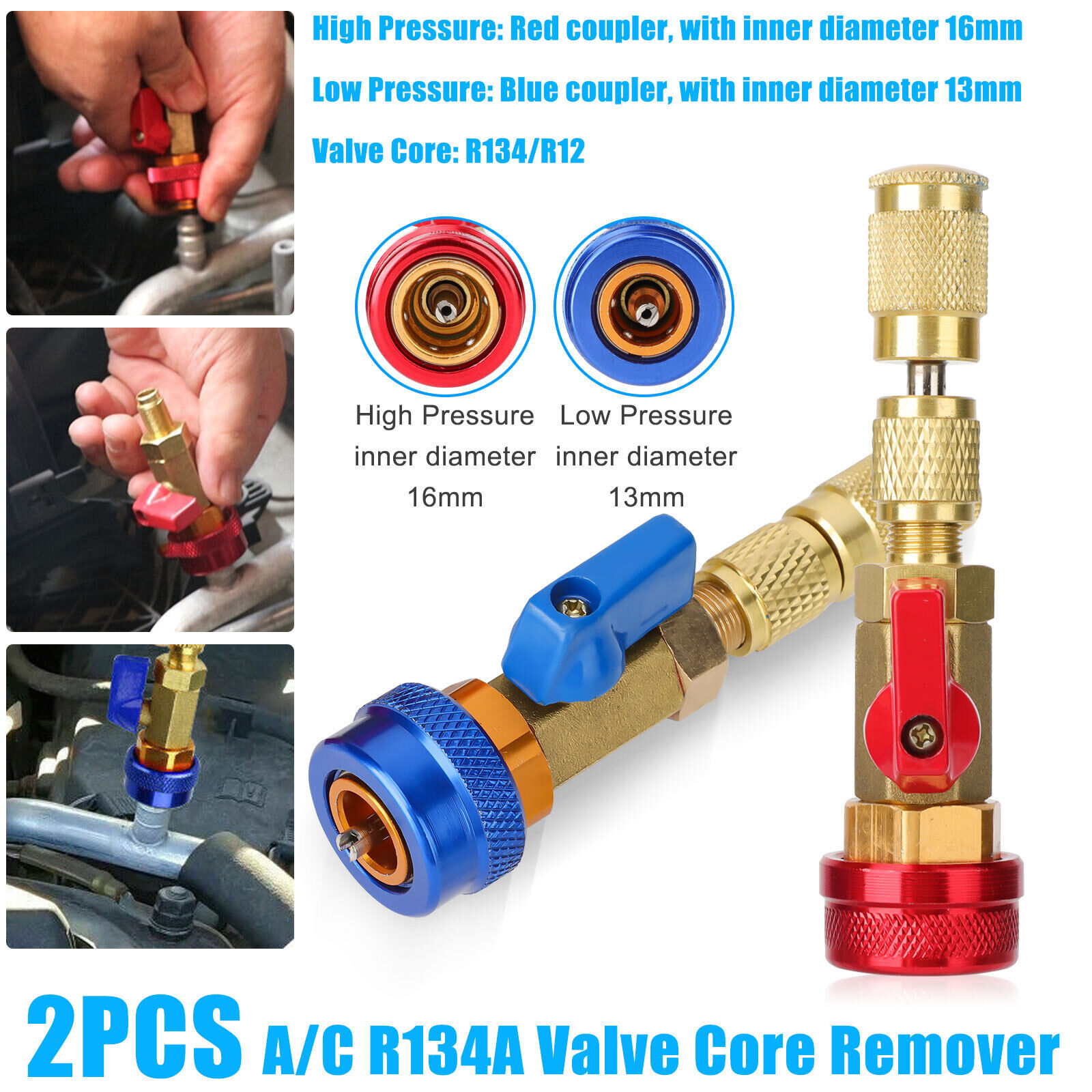 2X R134A A/C Air Conditioning Valve Core Remover Installer High Low Coupler Tool