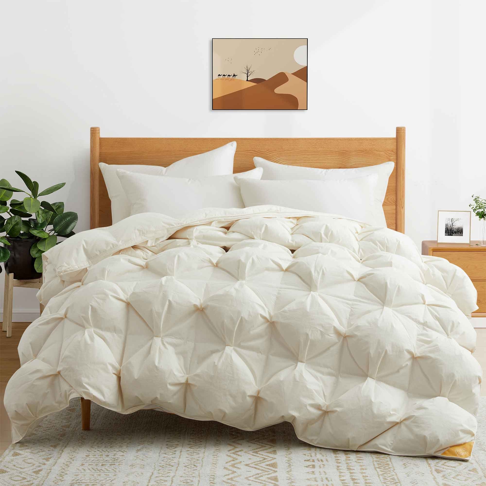 PUREDOWN 90% Goose Down Fill Puff Comforter , 100% Organic Cotton Shell Beige