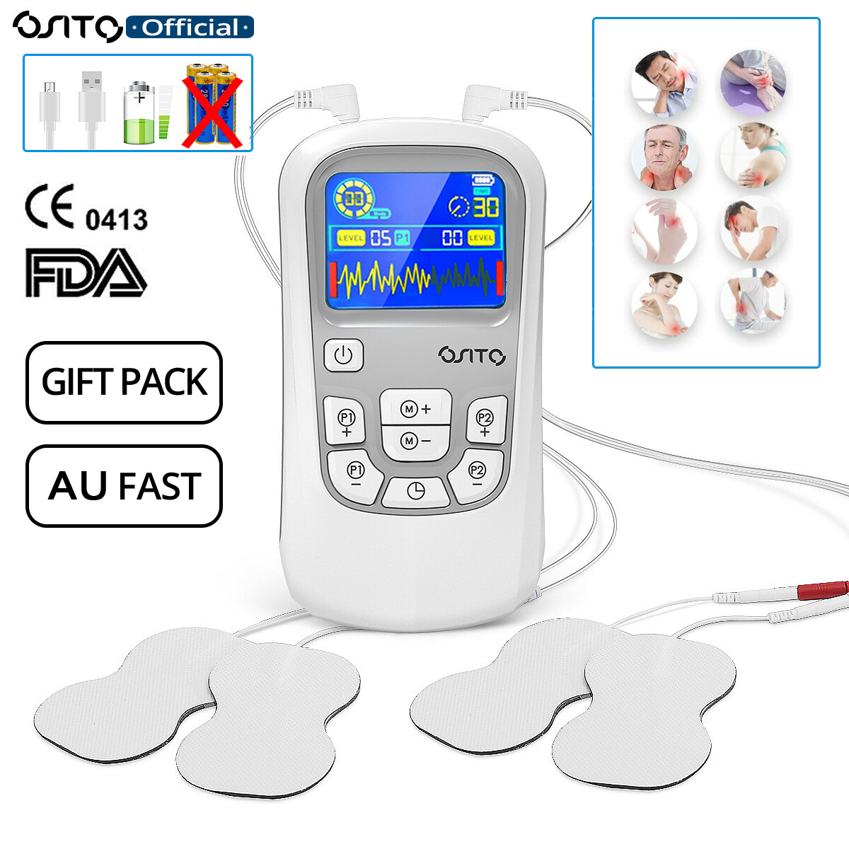 TENS Unit Muscle Stimulator EMS Pulse Massager Rechargeable Machine Pain Relief TENS Unit Muscle Stimulator EMS Pulse Massager Rechargeable Machine Pain Relief