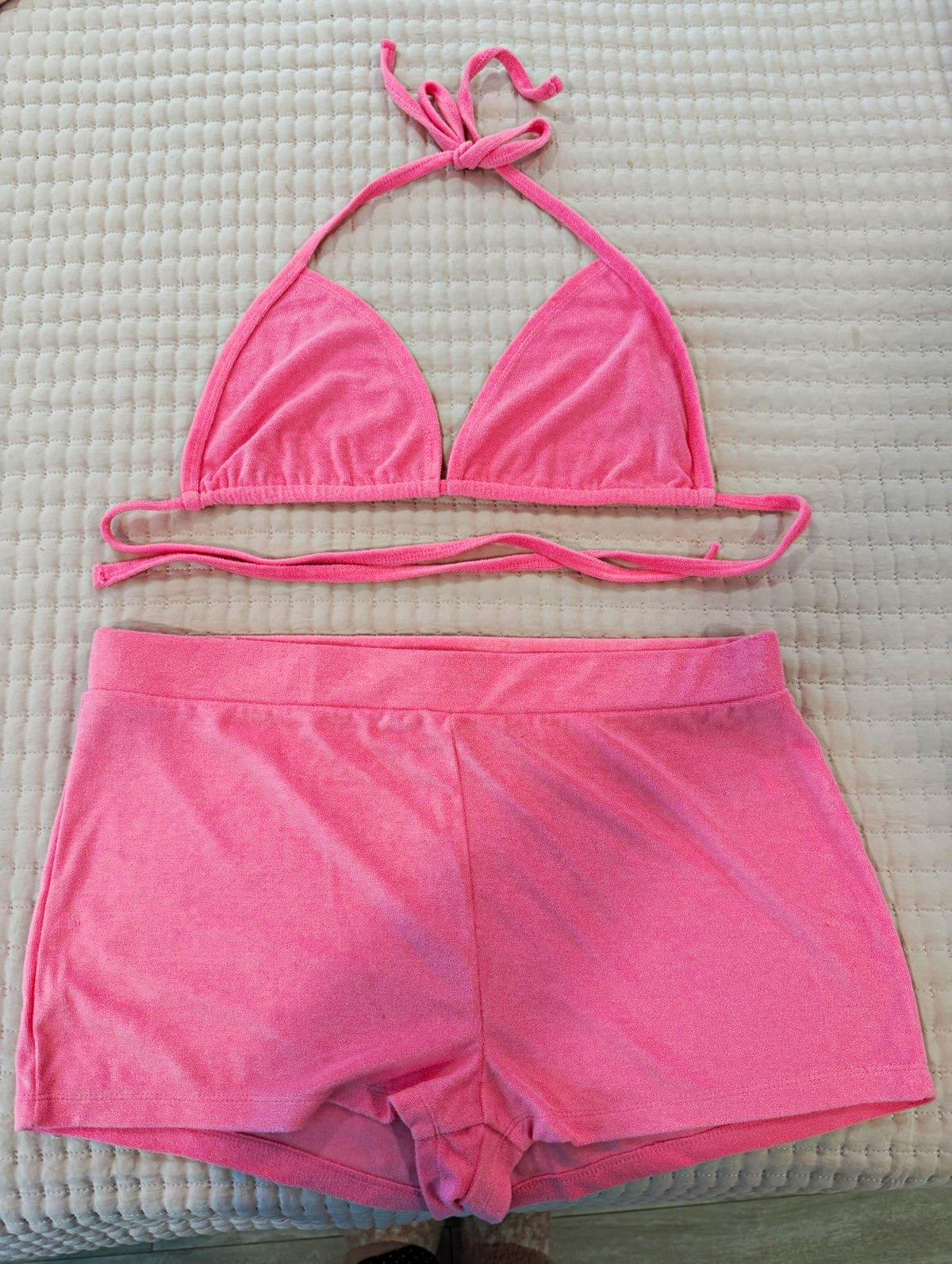 Juicy Couture x Forever 21 Pink Terry 2Pc Triangle Halter Bikini Shorts S