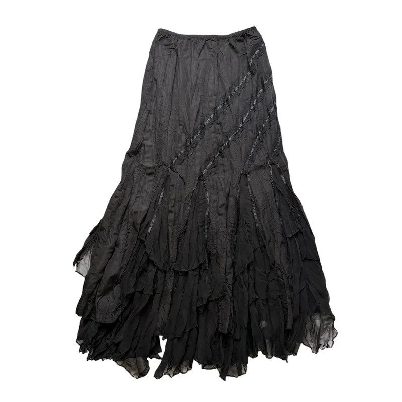 Vintage My Design Paris Pirate Maxi Skirt Black Tiered Ruffle Handkerchief Hem Vintage My Design Paris Pirate Maxi Skirt Black Tiered Ruffle Handkerchief Hem