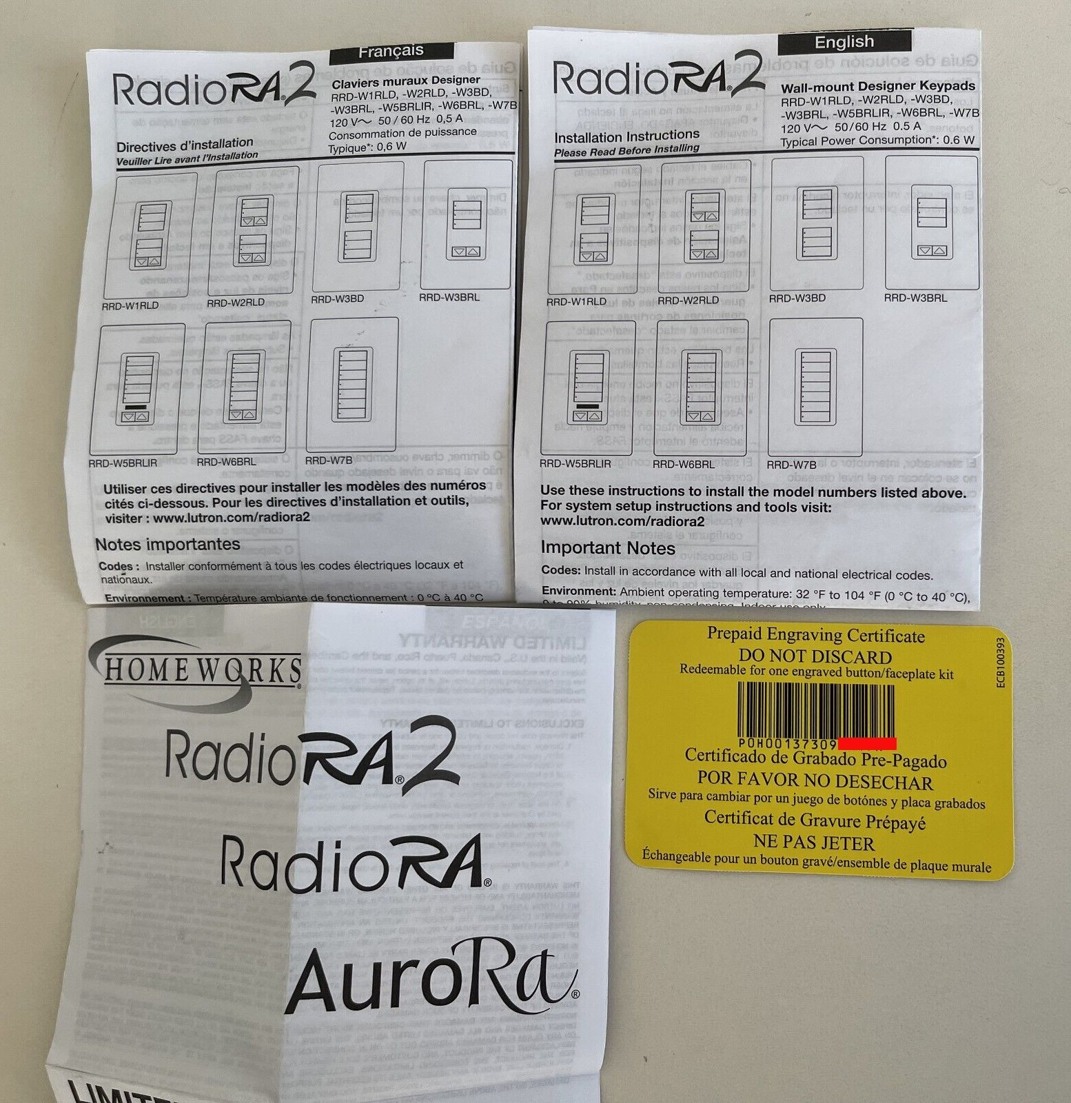 Lutron Prepaid Engraving Certificate RadioRa2 Manual Installation Button F Plate Lutron Prepaid Engraving Certificate RadioRa2 Manual Installation Button F Plate
