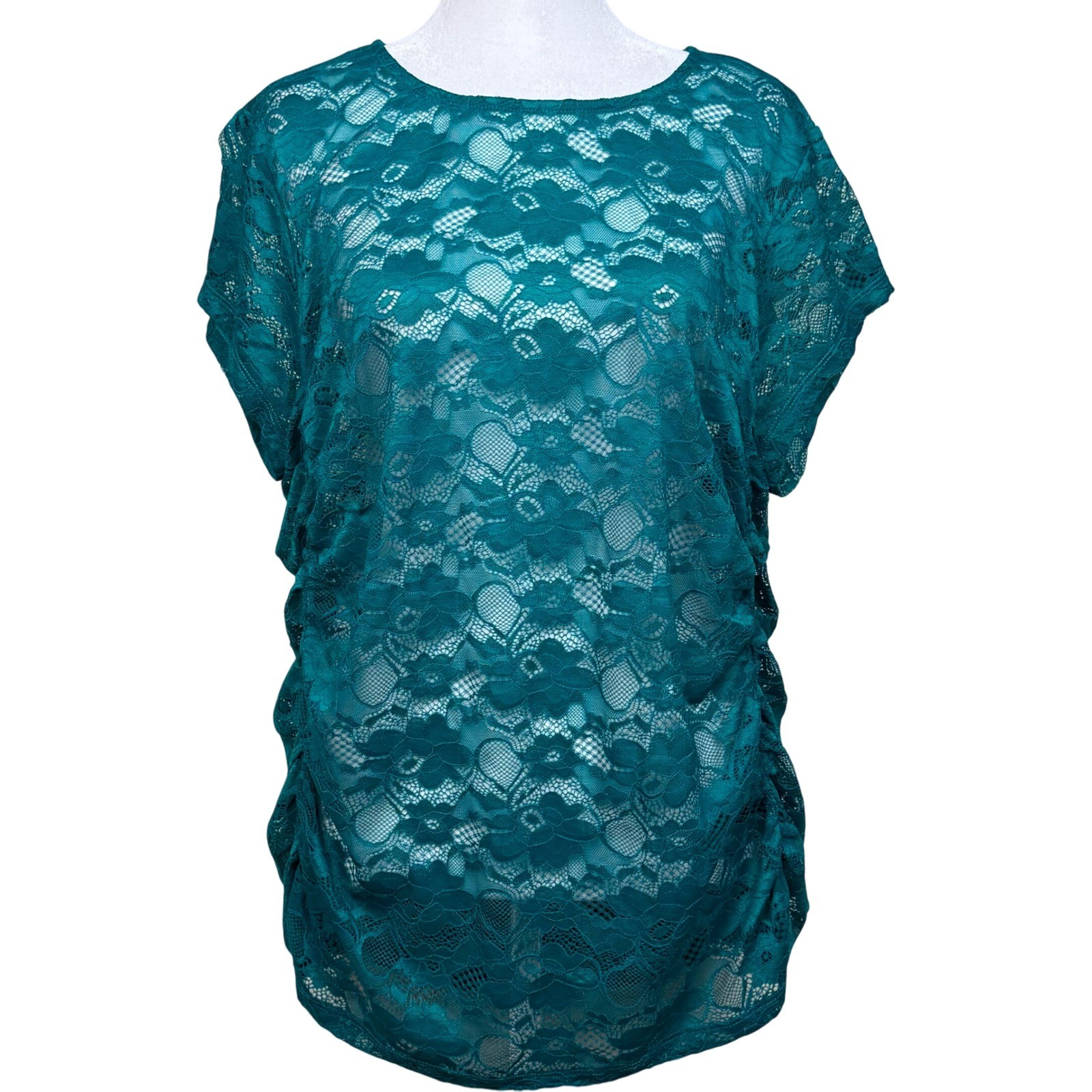 NEW Torrid Stretch Lace Cinch Side Tee Fanfare Green Teal Womens 0 L 12 Coquette