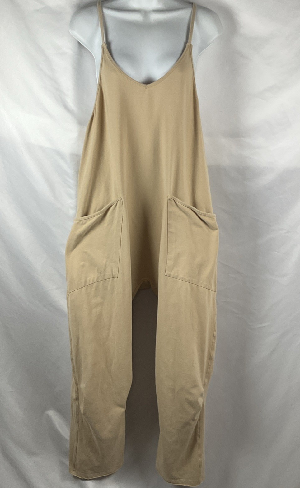 Automet Women’s Size Small Jumpsuit Wide-Leg V-Neck Pockets Casual Oversized Tan