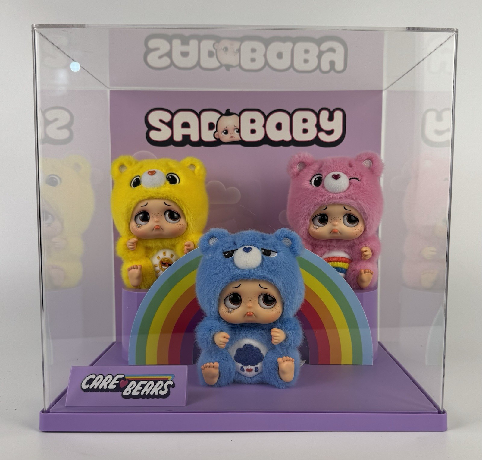 Sad Baby Care Bears DISPLAY Box with 3 Dolls Pink Blue Yellow