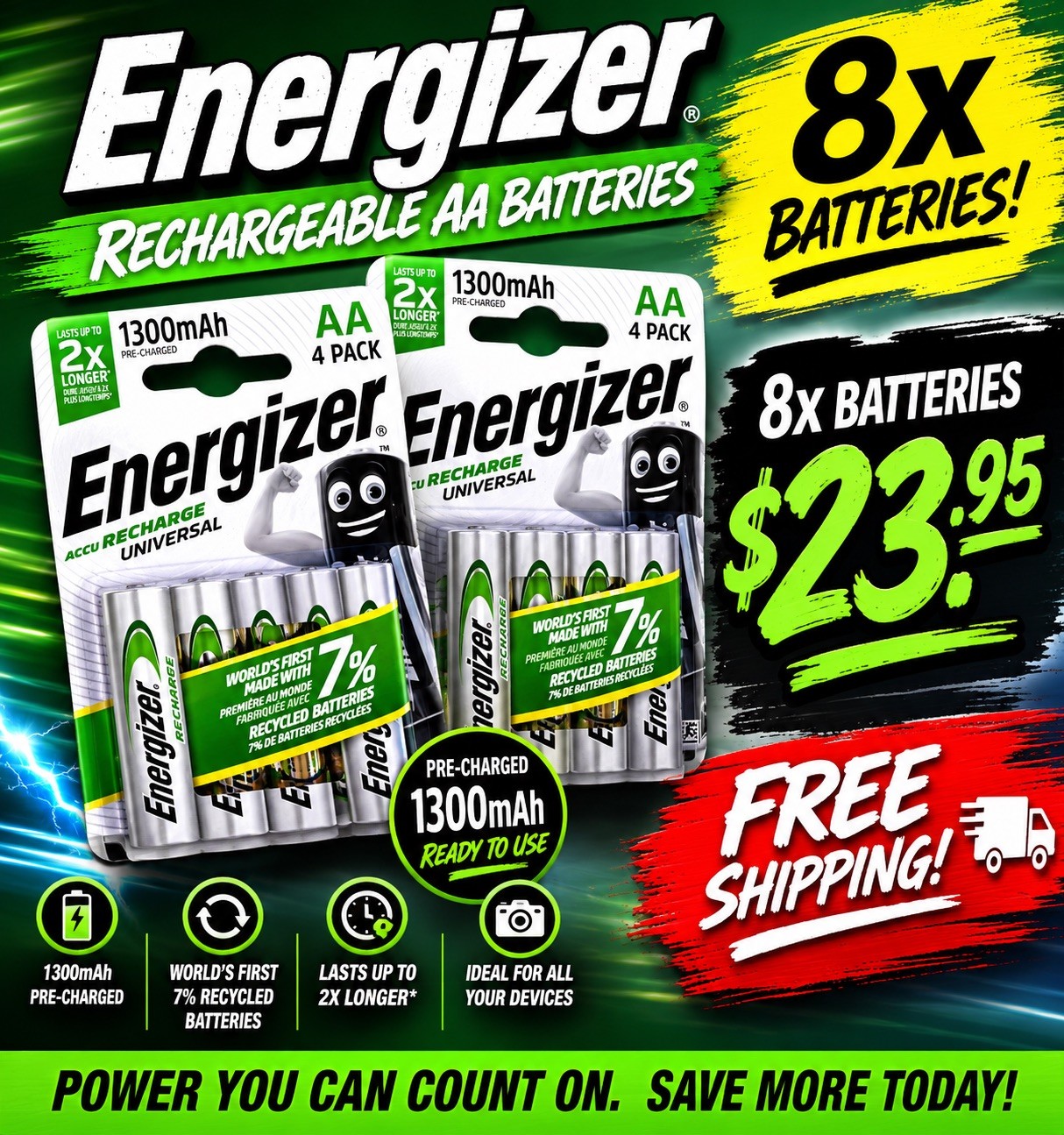 NEW 8x Energizer Rechargeable AA batteries Accu Recharge Extreme NiMH 1300mAh RS NEW 8x Energizer Rechargeable AA batteries Accu Recharge Extreme NiMH 1300mAh RS