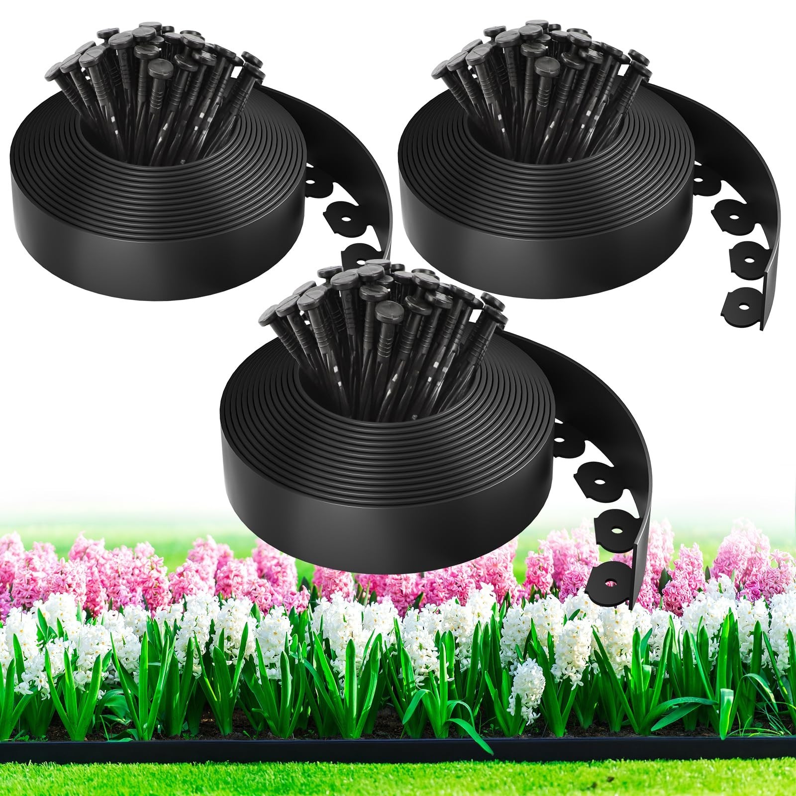 100ft,1.5in Tall Landscape Edging Kit with 150 Spikes, Not Digging Flexible P...