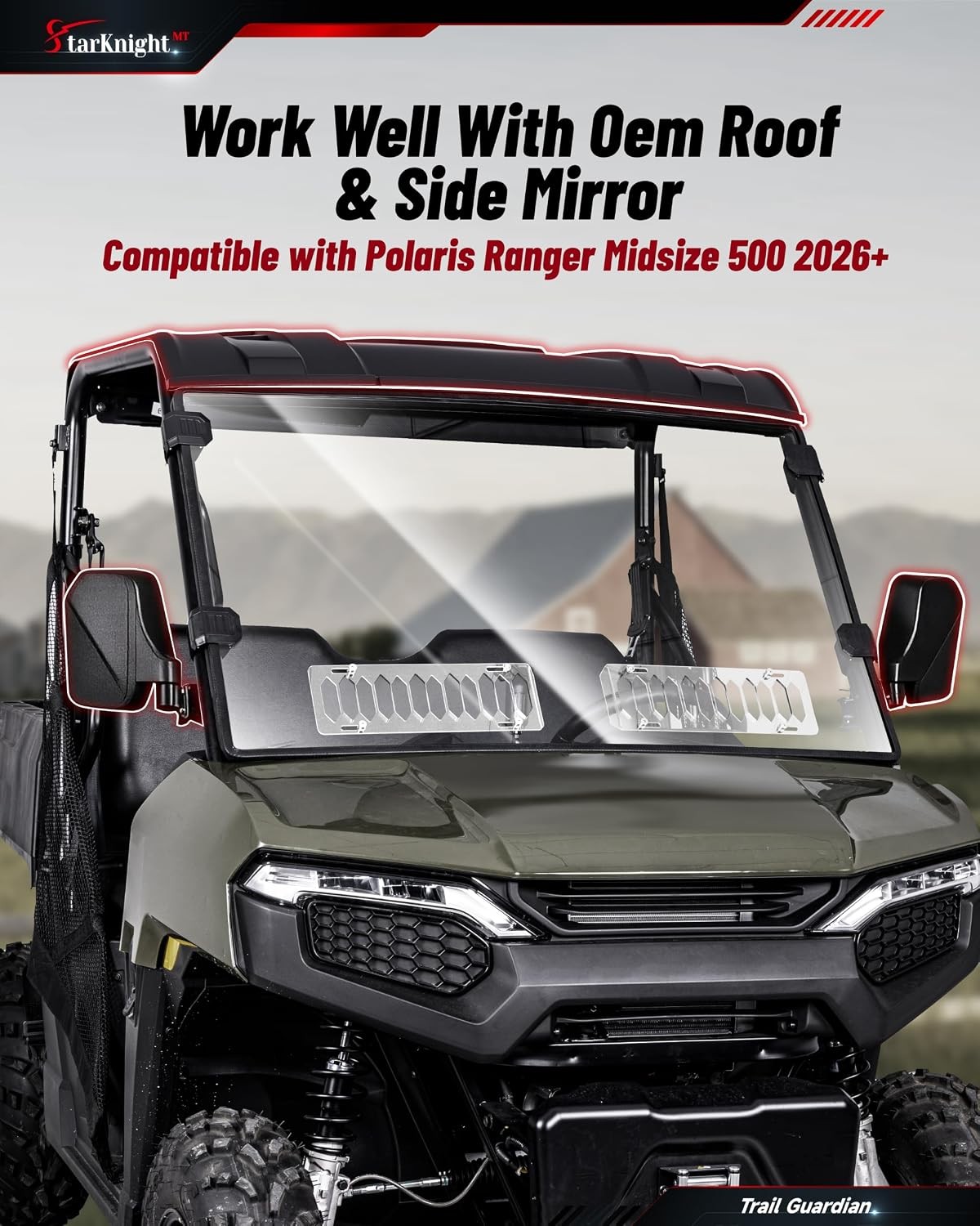 Scratch-Proof Vented Front Windshield Full Window for Polaris Ranger 500 2026+ Scratch-Proof Vented Front Windshield Full Window for Polaris Ranger 500 2026+