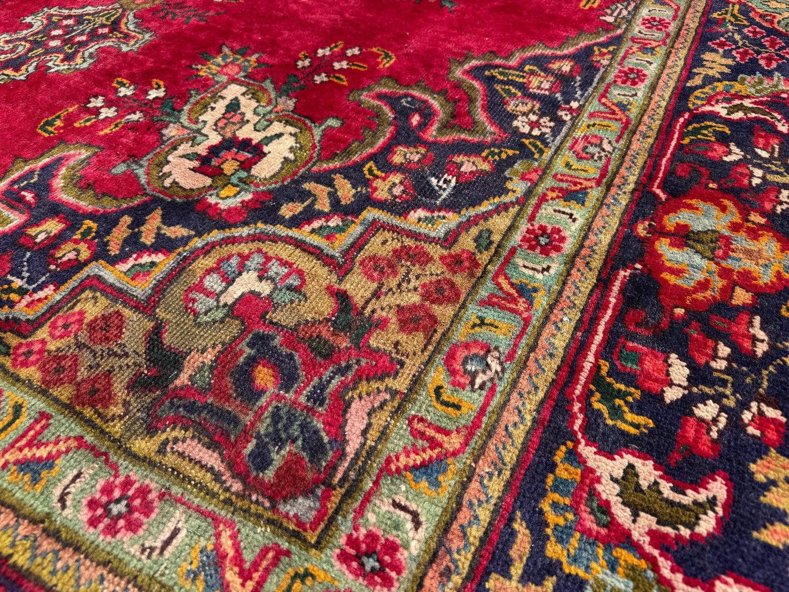 7x10 RED ANTIQUE ORIENTAL RUG old worn vintage blue navy handmade 6x9 7x9 6x10