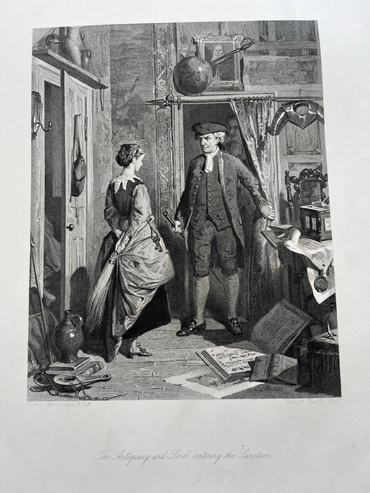 1867 large engraving - the antiquary and lovel entering the sanctum 1867 large engraving - the antiquary and lovel entering the sanctum
