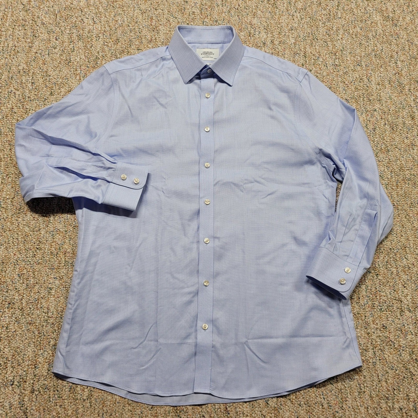 Charles Tyrwhitt Dress Shirt Mens 17/33 Blue Non Iron Slim Fit Button Up Preppy