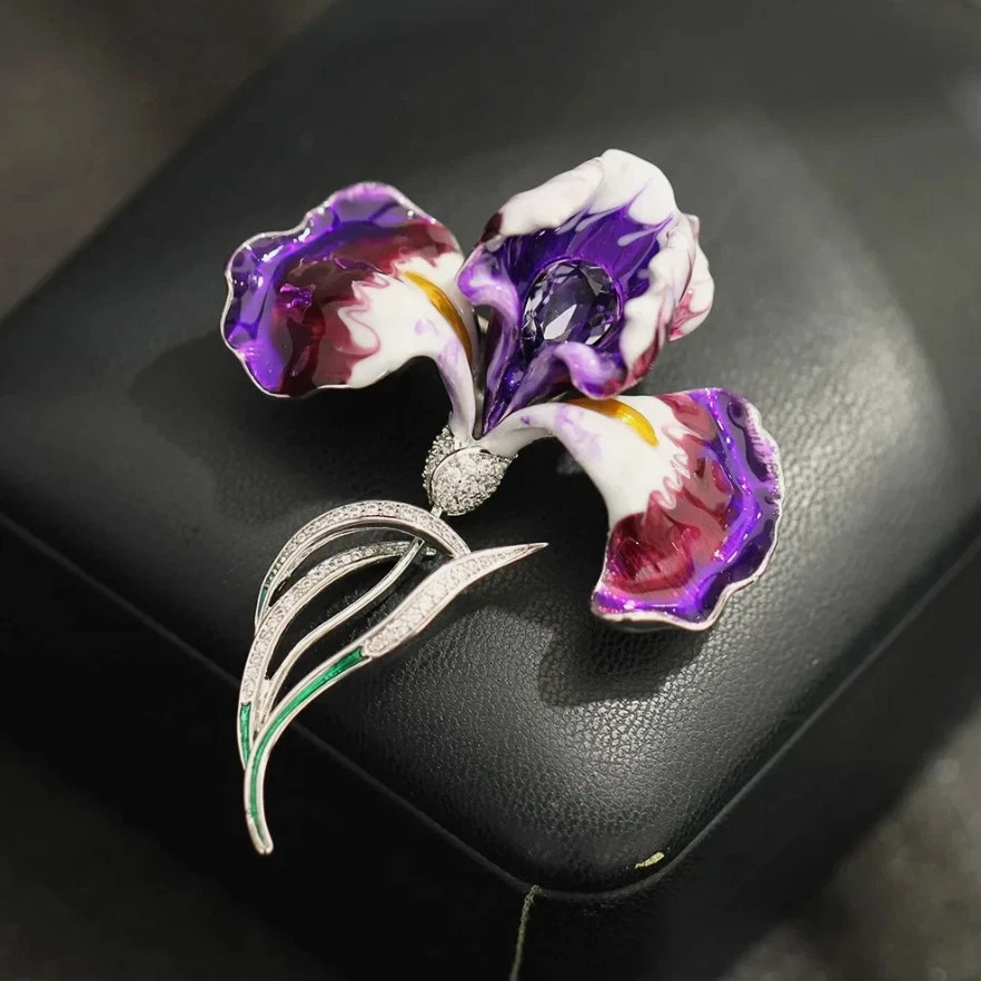 Vintage Purple Iris Brooch Pin Crystal Rhinestone Flower Statement Jewelry Gift Vintage Purple Iris Brooch Pin Crystal Rhinestone Flower Statement Jewelry Gift
