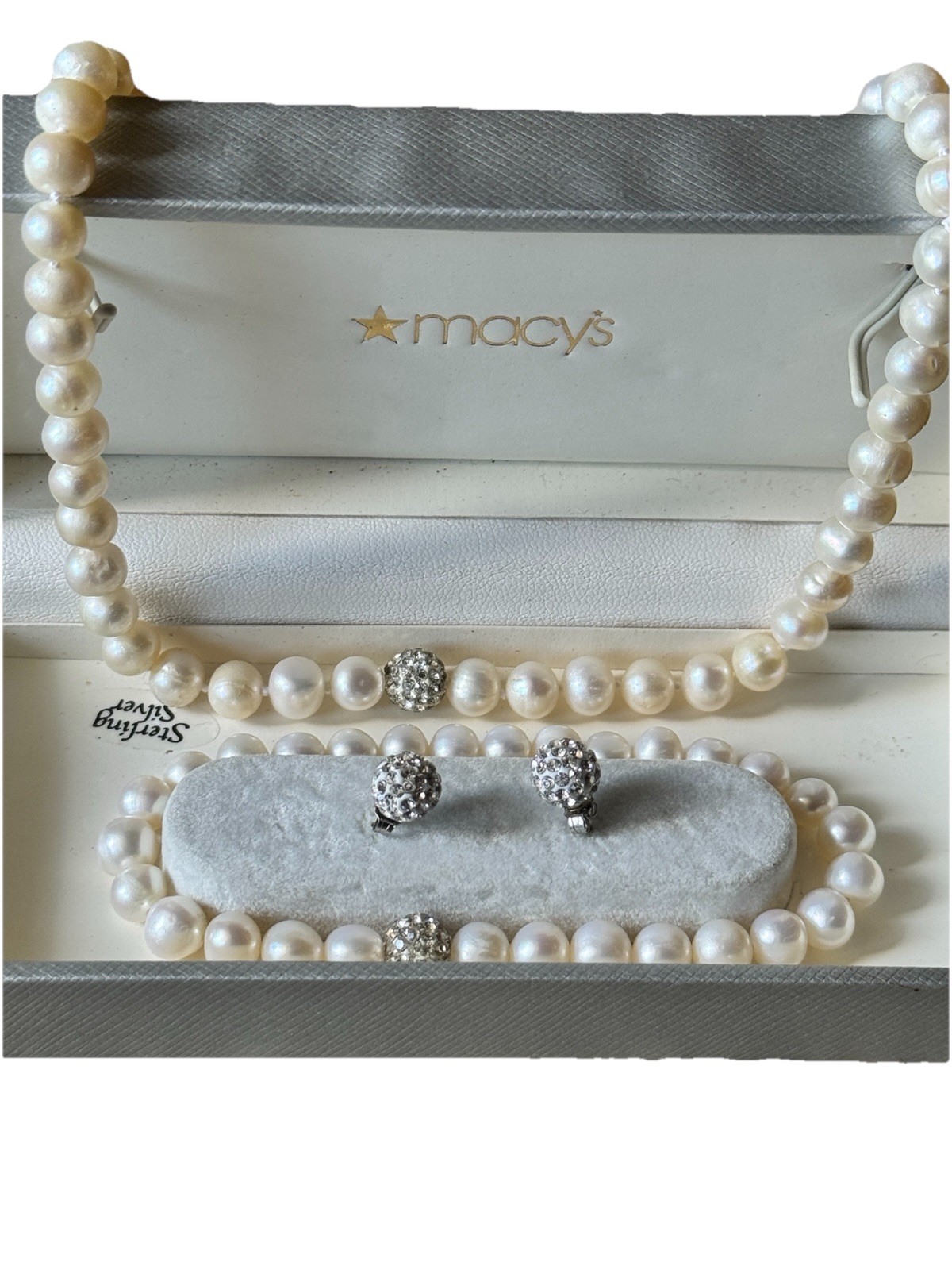 Macy’s Cultured Freshwater Pearl Woven Necklace, Bracelet &Earrings Set Macy’s Cultured Freshwater Pearl Woven Necklace, Bracelet &Earrings Set