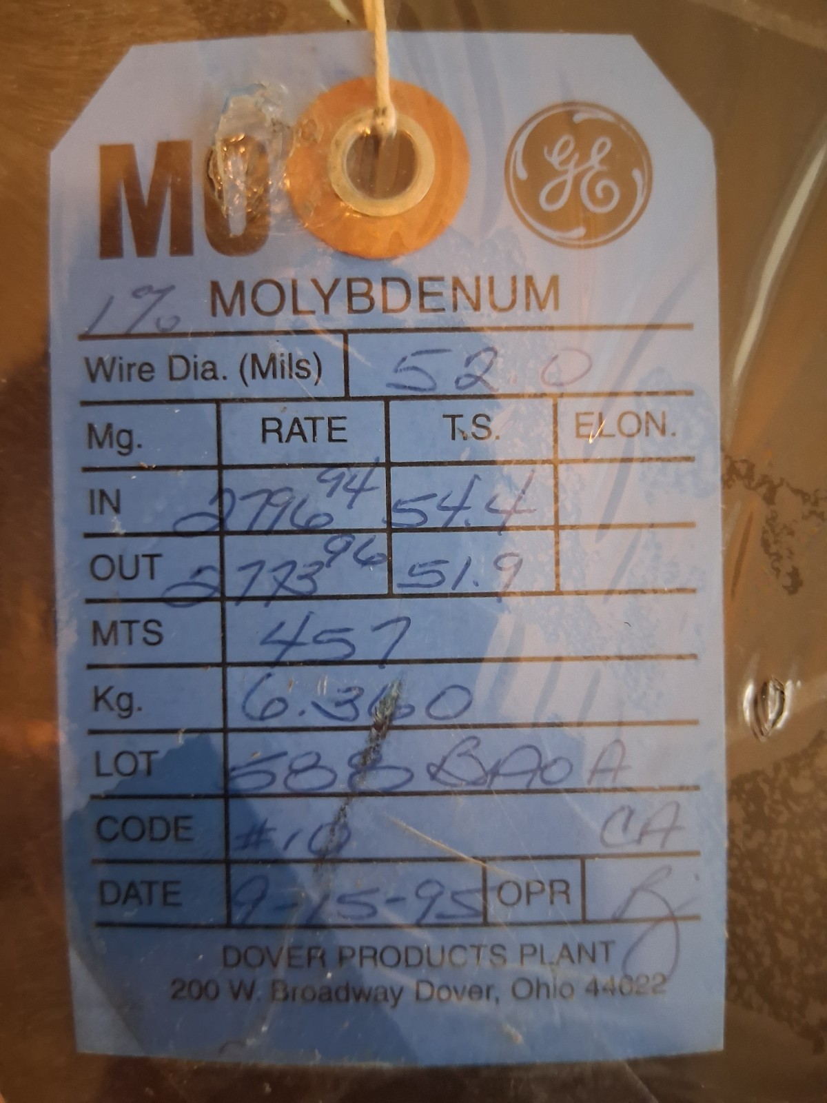NOS General Electric Mo Grade Molybdenum Wire .052\ NOS General Electric Mo Grade Molybdenum Wire .052\