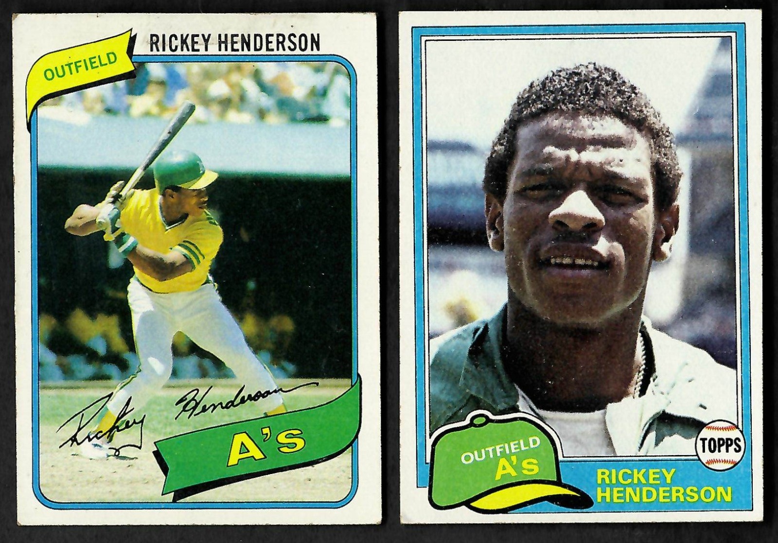 Rickey Henderson 1980 Topps Rookie RC #482 + 1981 Topps #261 2 Card Lot Rickey Henderson 1980 Topps Rookie RC #482 + 1981 Topps #261 2 Card Lot