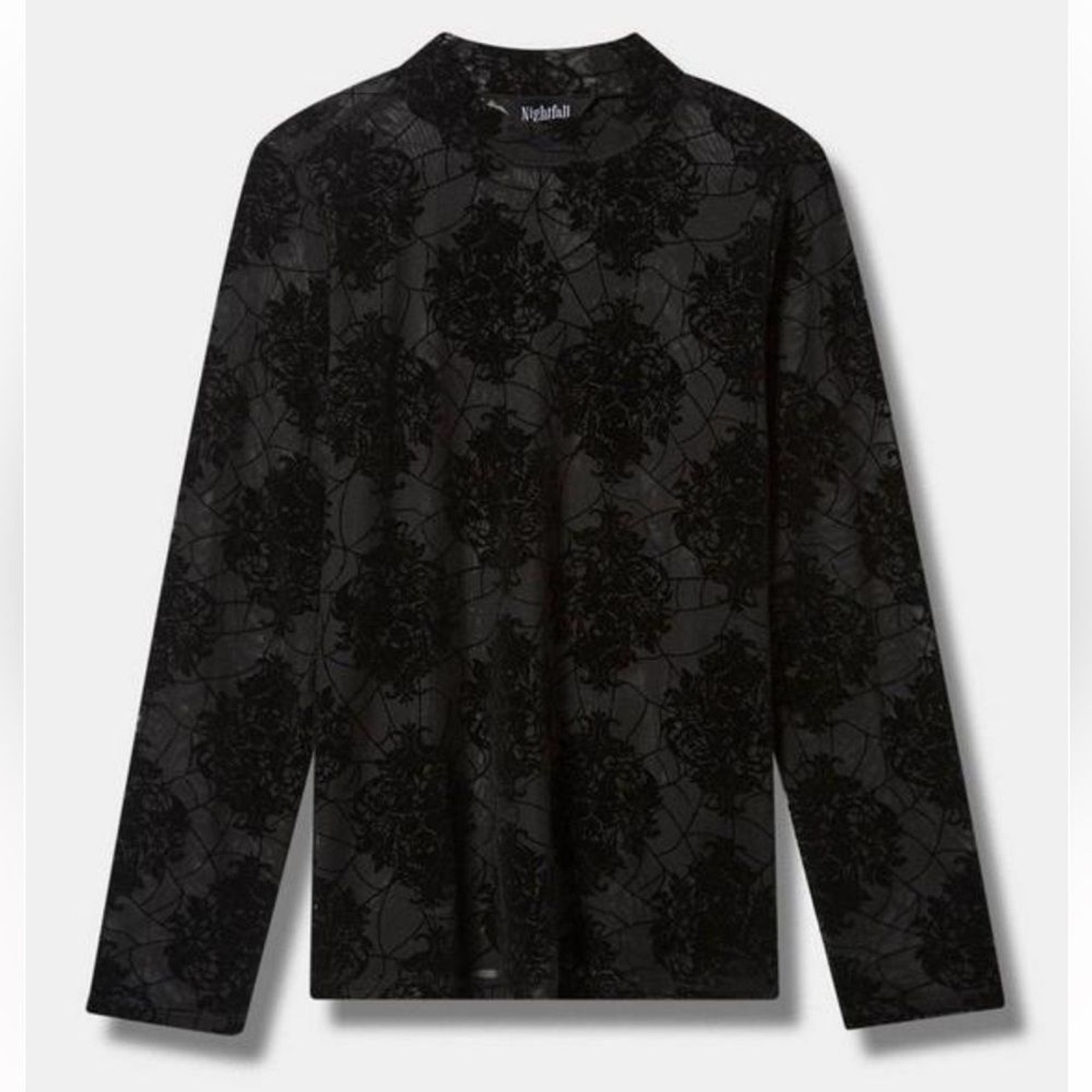 Torrid Nightfall Mesh Long Sleeve Tee Skull Spiderweb Damask Sheer vamp gothic