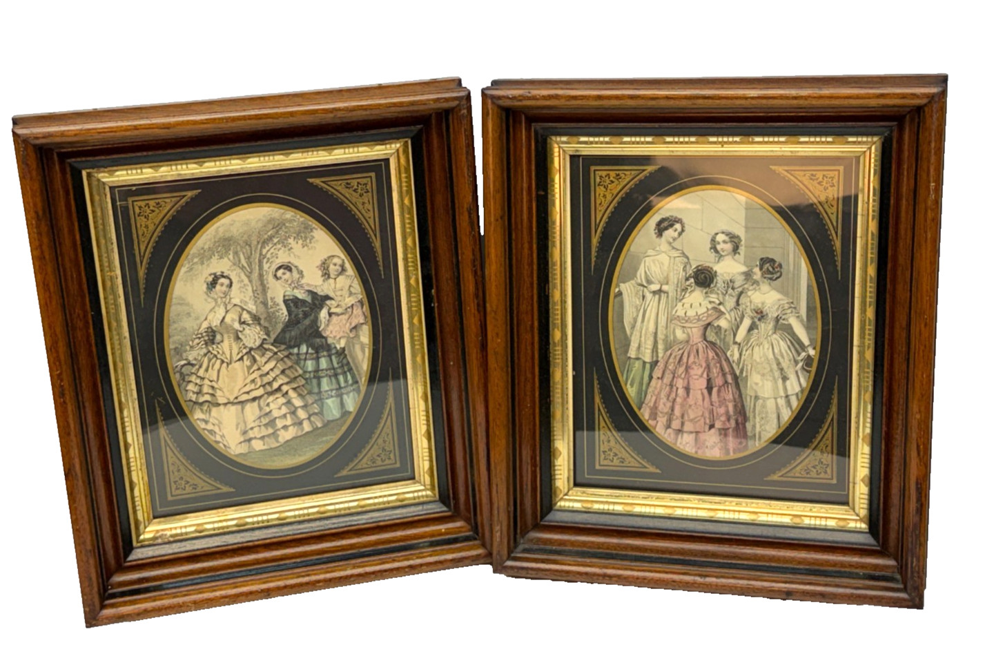 Lot 2 Antique 1850s French Fashion Victorian Hand Colored Paris Prints & Frames Lot 2 Antique 1850s French Fashion Victorian Hand Colored Paris Prints & Frames