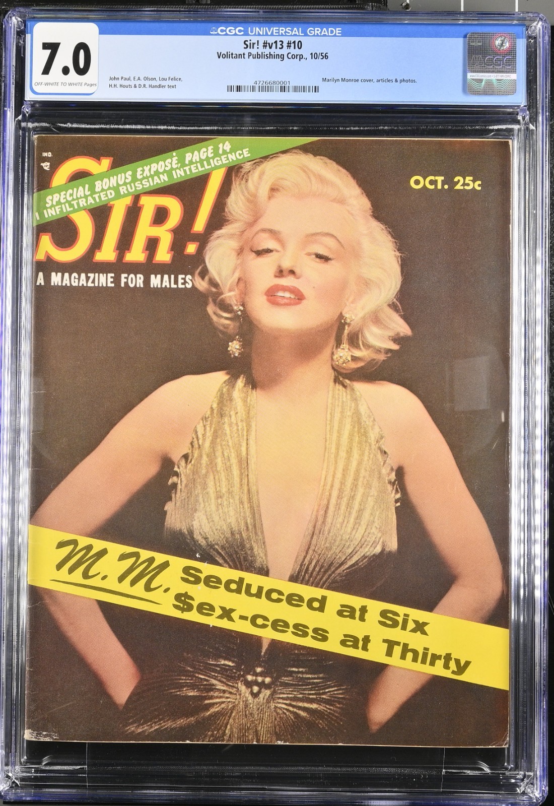 Marilyn Monroe Vintage Magazine-Sir-1956-CGC 7.0-HIGHEST GRADED Marilyn Monroe Vintage Magazine-Sir-1956-CGC 7.0-HIGHEST GRADED