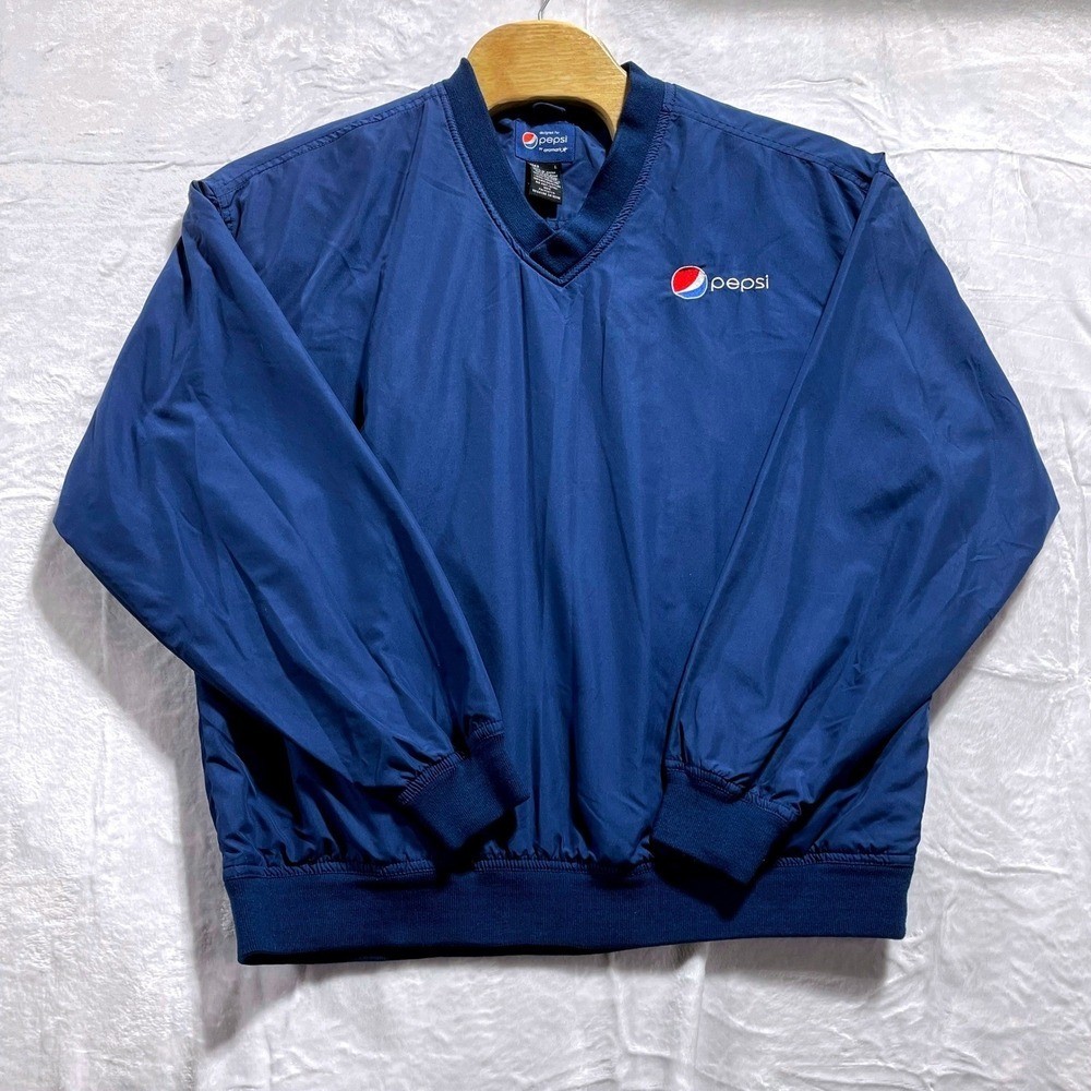 Pepsi by Aramark Mens Large Blue V-Neck Windshirt Pullover Jacket Logo Pepsi by Aramark Mens Large Blue V-Neck Windshirt Pullover Jacket Logo