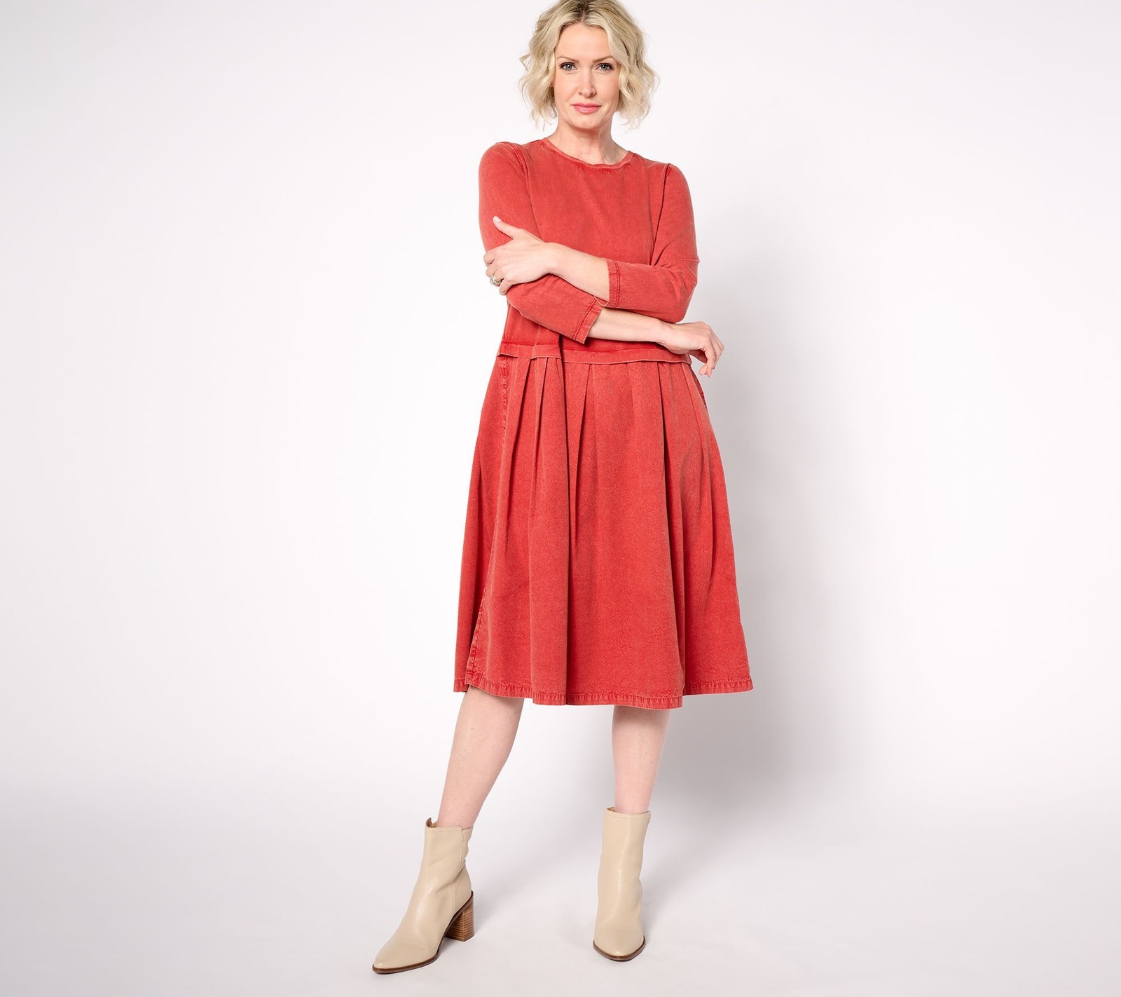 LEGO Women\'s Plus Sz Dress 2X Reg. Sleeve Crew Neck Sun Faded Red A659756