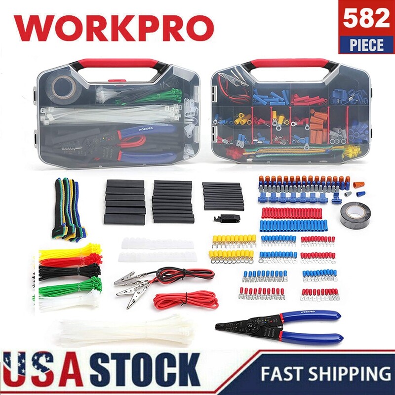 WORKPRO 582piece Crimp Terminals Heat Shrink Tube Wire Connector Cutter Stripper WORKPRO 582piece Crimp Terminals Heat Shrink Tube Wire Connector Cutter Stripper