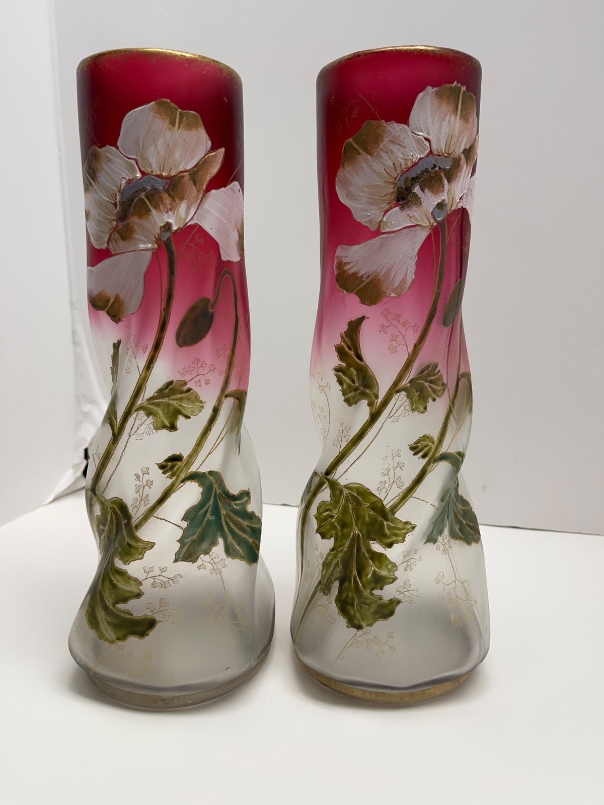 LG. PAIR ANTIQUE FRENCH LEGRAS LG. PAIR ANTIQUE FRENCH LEGRAS