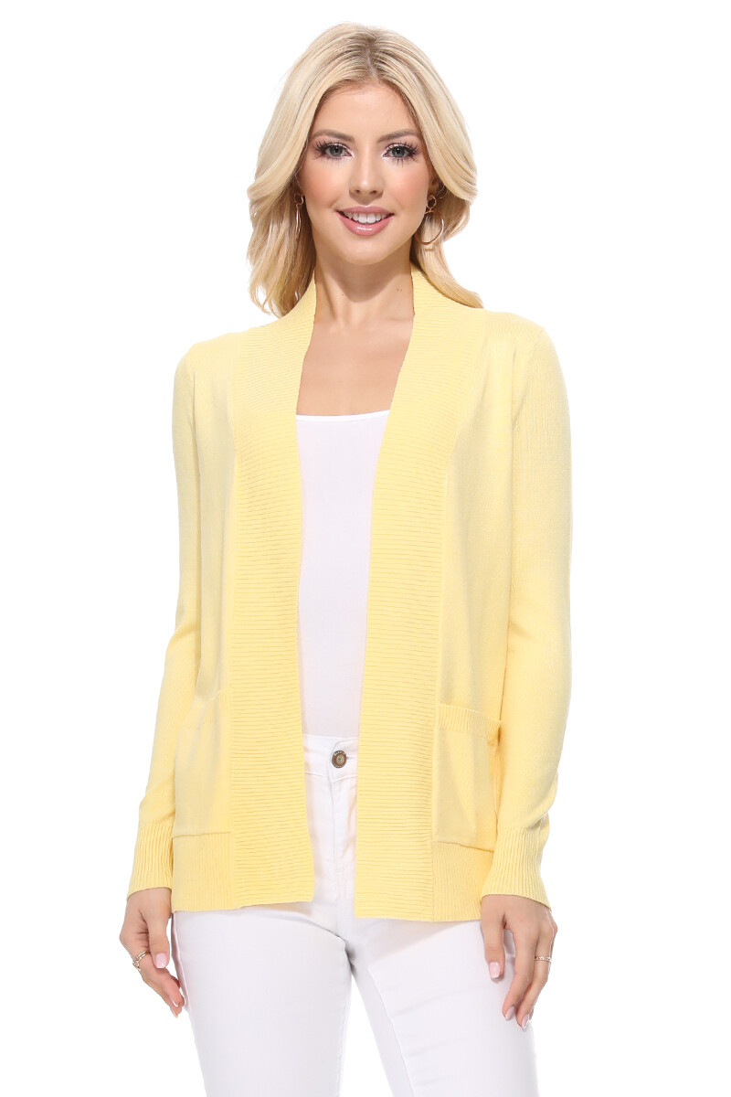 Yemak Women's Long Sleeve Open Front Knit Sweater Cardigan Shrug with Pocket