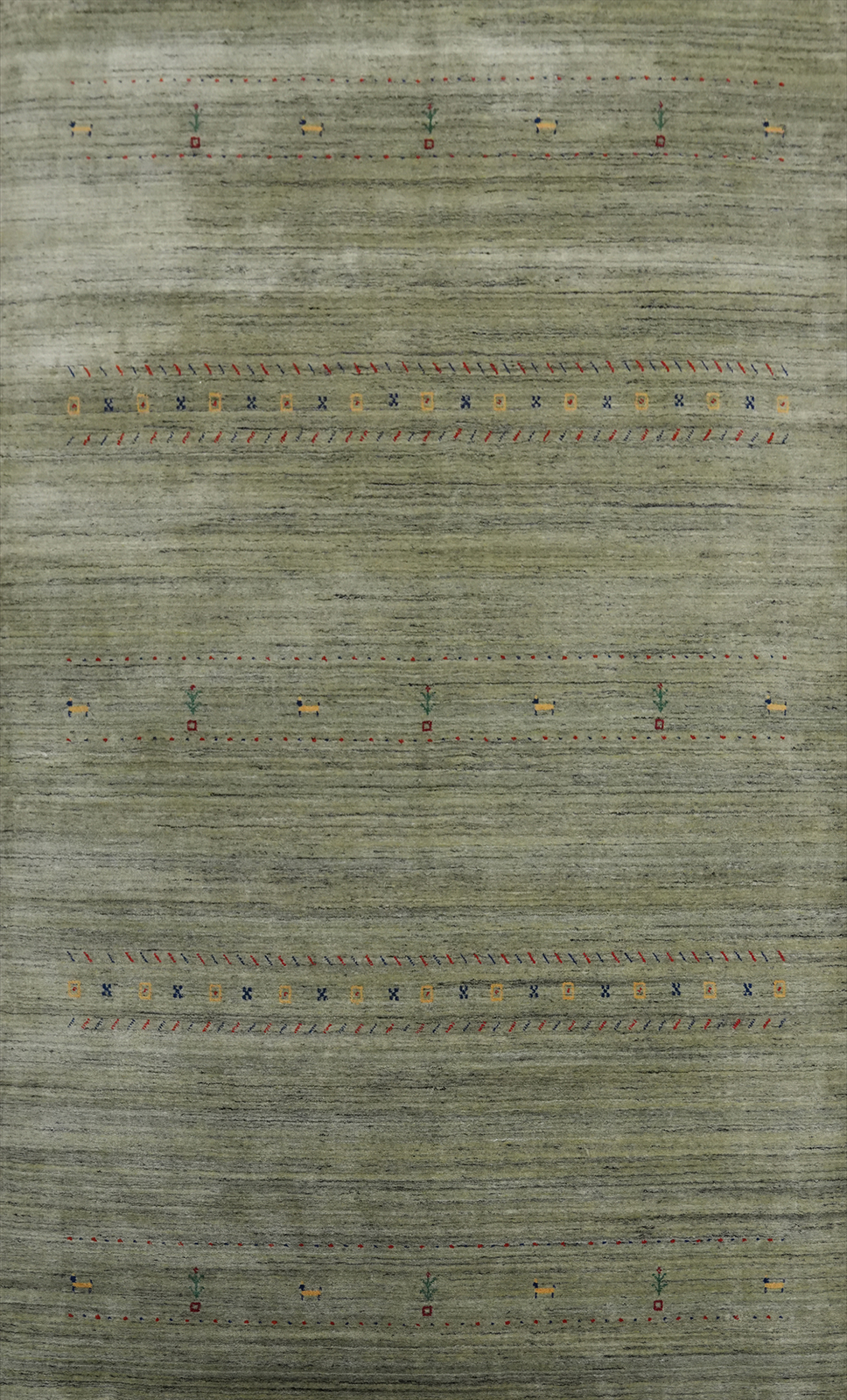 Artisan-crafted Green Gabbeh Rug Wool Handmade Carpet 7x10 ft
