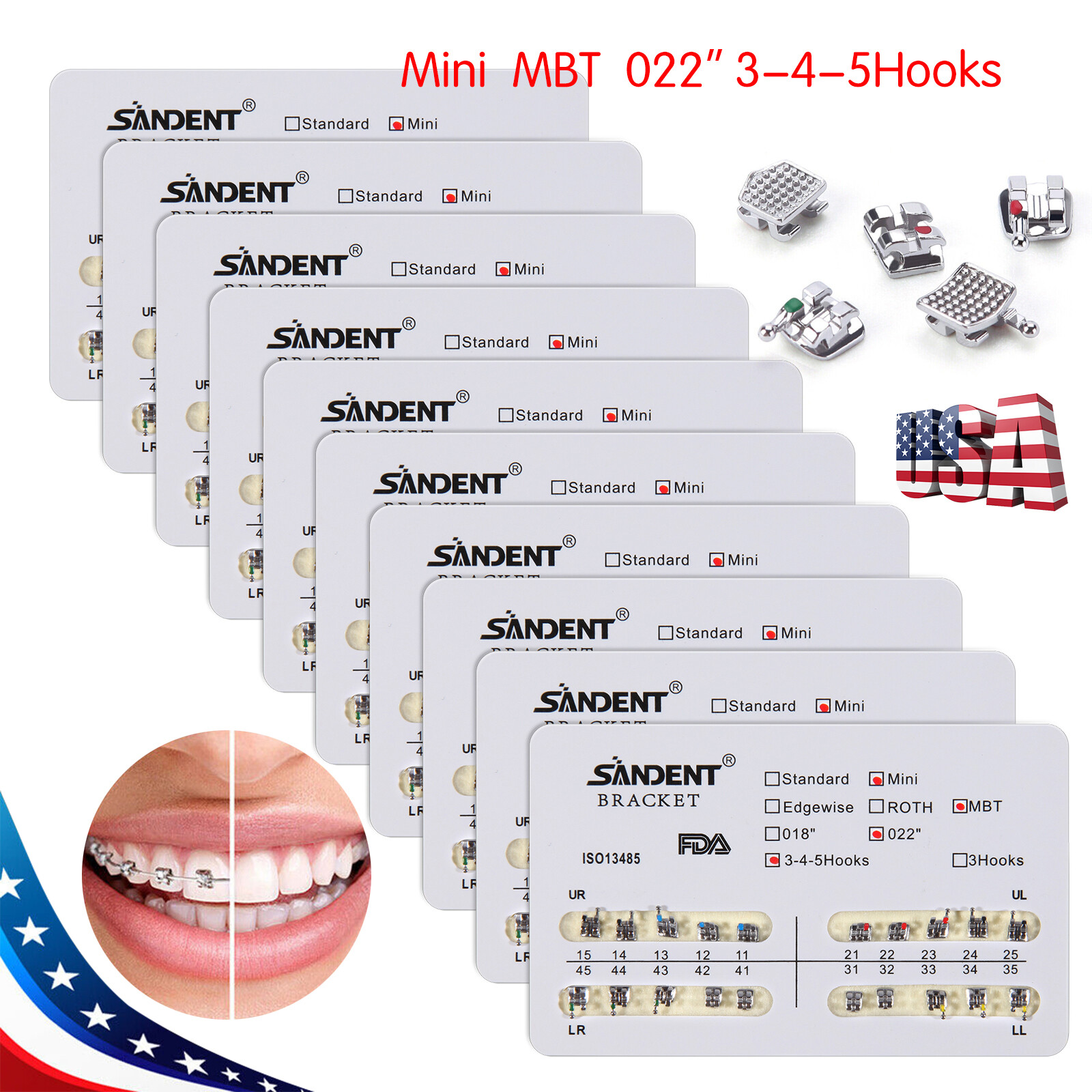 10-200Pack Orthodontic Dental Brackets Braces Mini Roth MBT.022 Slot Hooks 345/3
