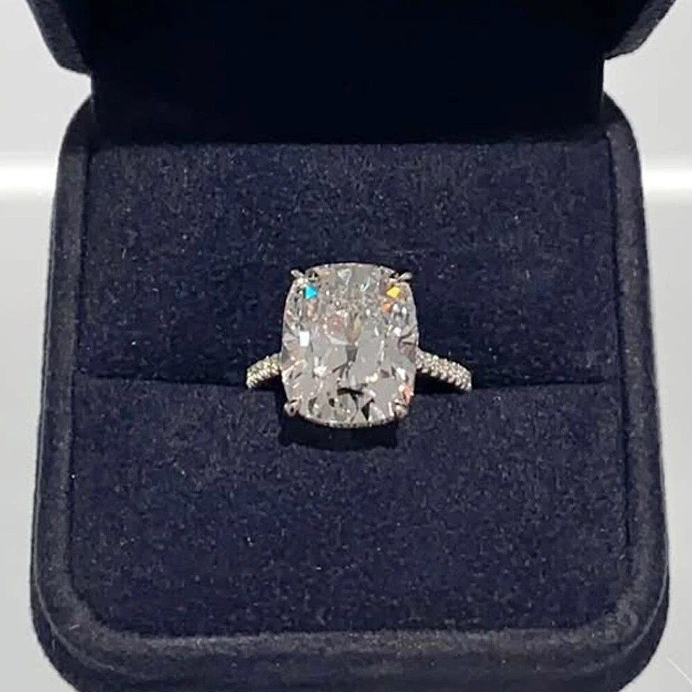 4CT Elongated Cushion Lab Grown Diamond Hidden Halo Engagement Ring in 14K Gold