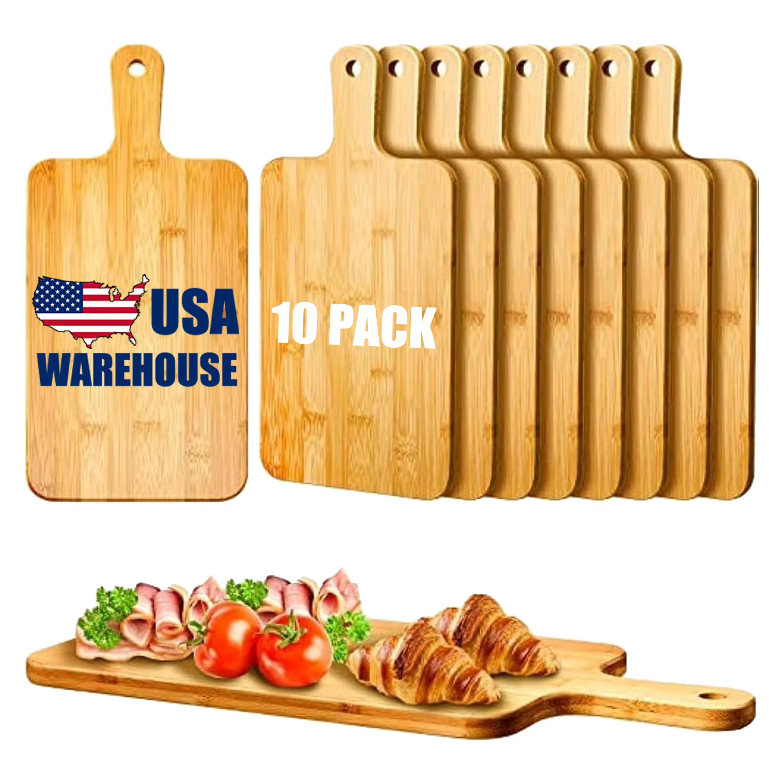 Pack of 10 Sustainable Bamboo Cutting Board with Handle Charcuterie Tray, Gift Pack of 10 Sustainable Bamboo Cutting Board with Handle Charcuterie Tray, Gift