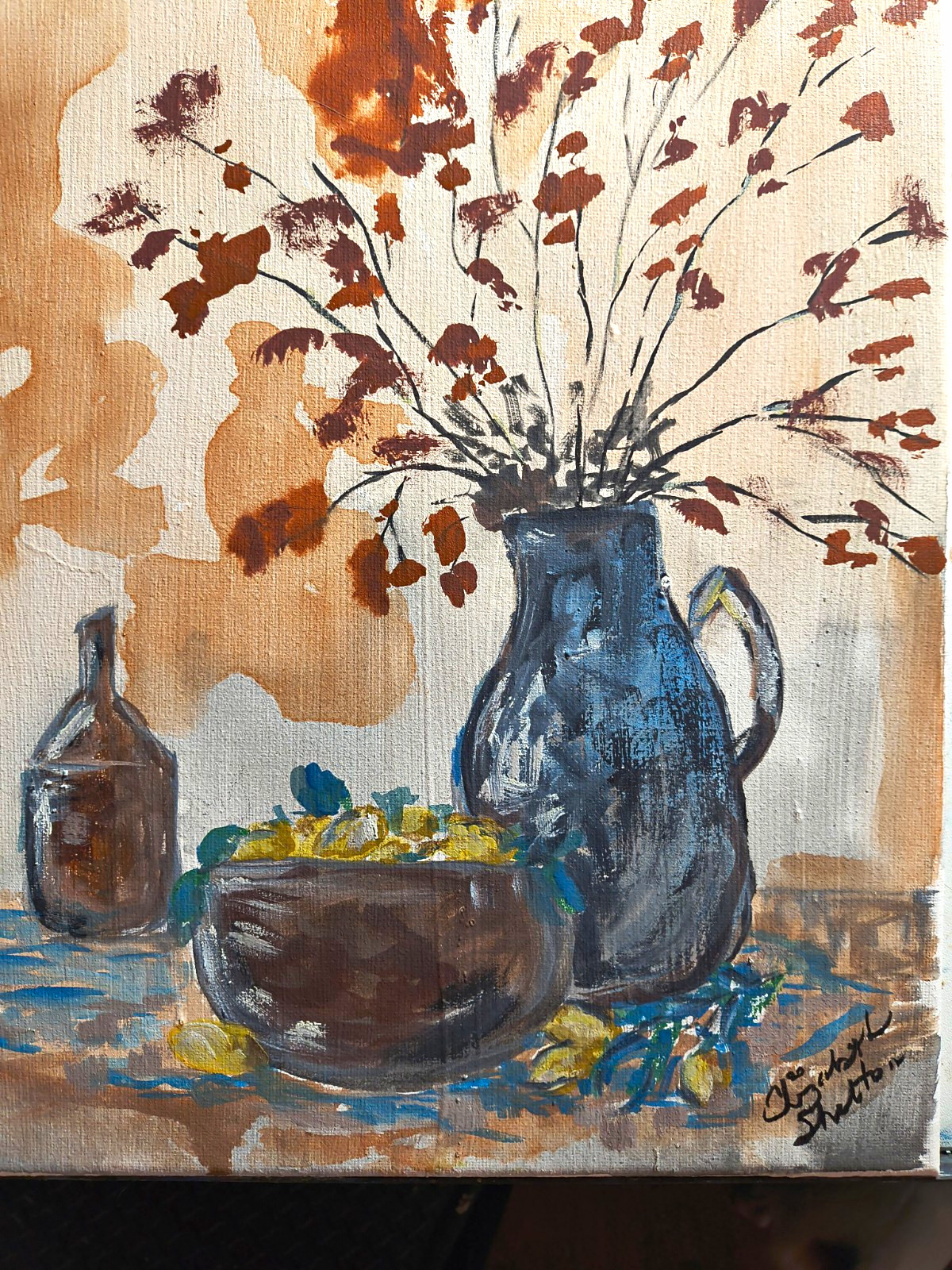 Elizabeth Shelton Signed Original Still Life Floral Canvas Painting,Watercolor Elizabeth Shelton Signed Original Still Life Floral Canvas Painting,Watercolor