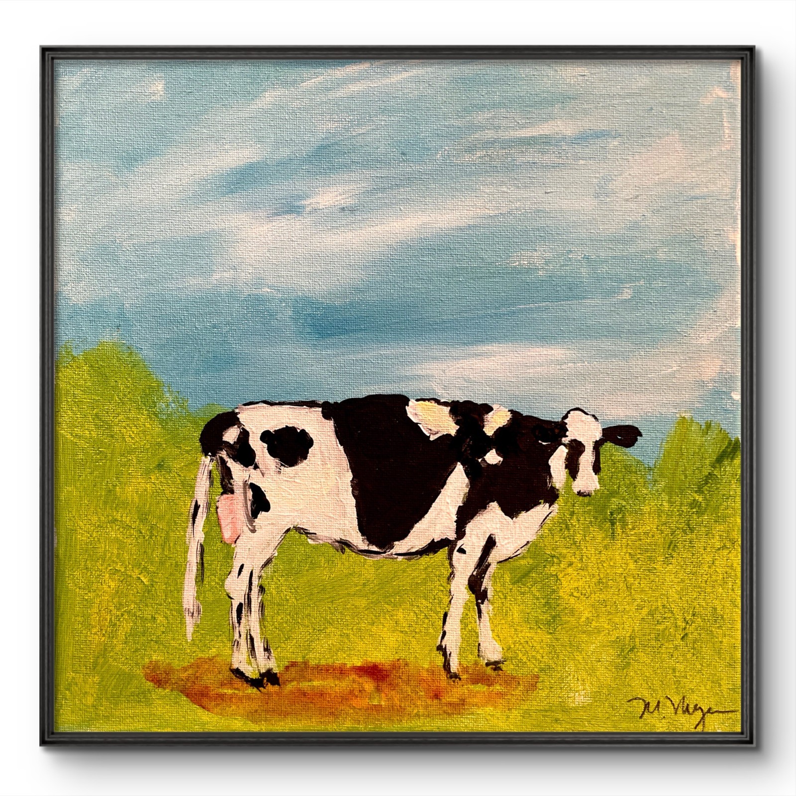 Mary Myers Original Expressionist Cow Painting 10x10 Acrylic Canvas Folk Art Mary Myers Original Expressionist Cow Painting 10x10 Acrylic Canvas Folk Art