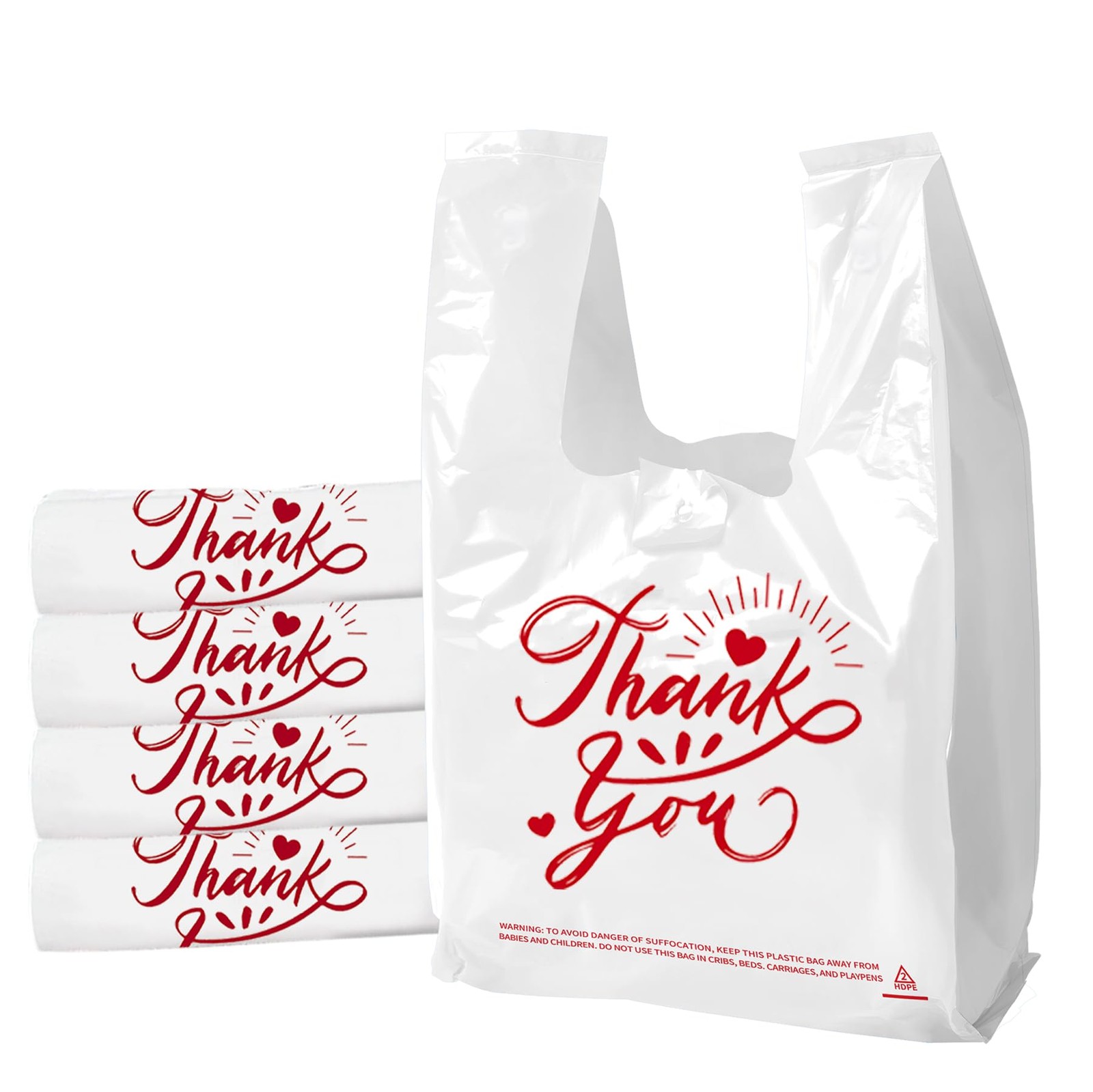 TGEONIX 100 Pack White Thank You T-Shirt Bags - 11.5\ TGEONIX 100 Pack White Thank You T-Shirt Bags - 11.5\