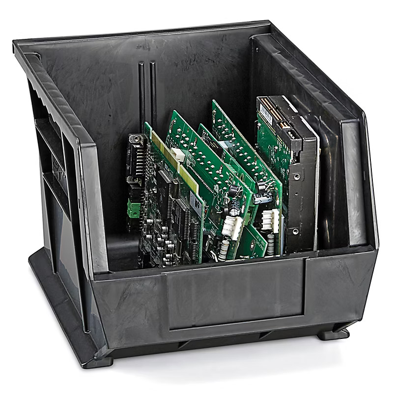 Pack of 6 Plastic Conductive Stackable Bins - 11 X 8 X 7 Inches Pack of 6 Plastic Conductive Stackable Bins - 11 X 8 X 7 Inches