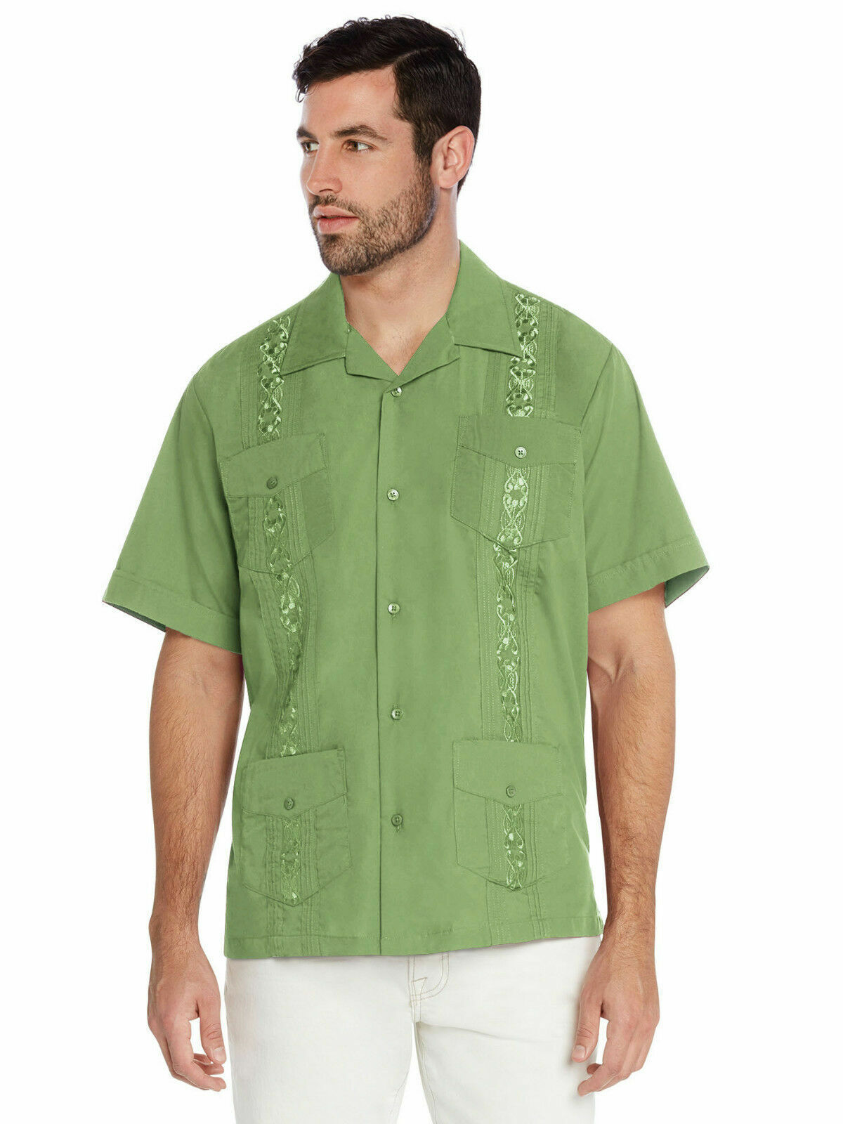 vkwear Men's Guayabera Cuban Beach Wedding Casual Short Sleeve Dress Shirt