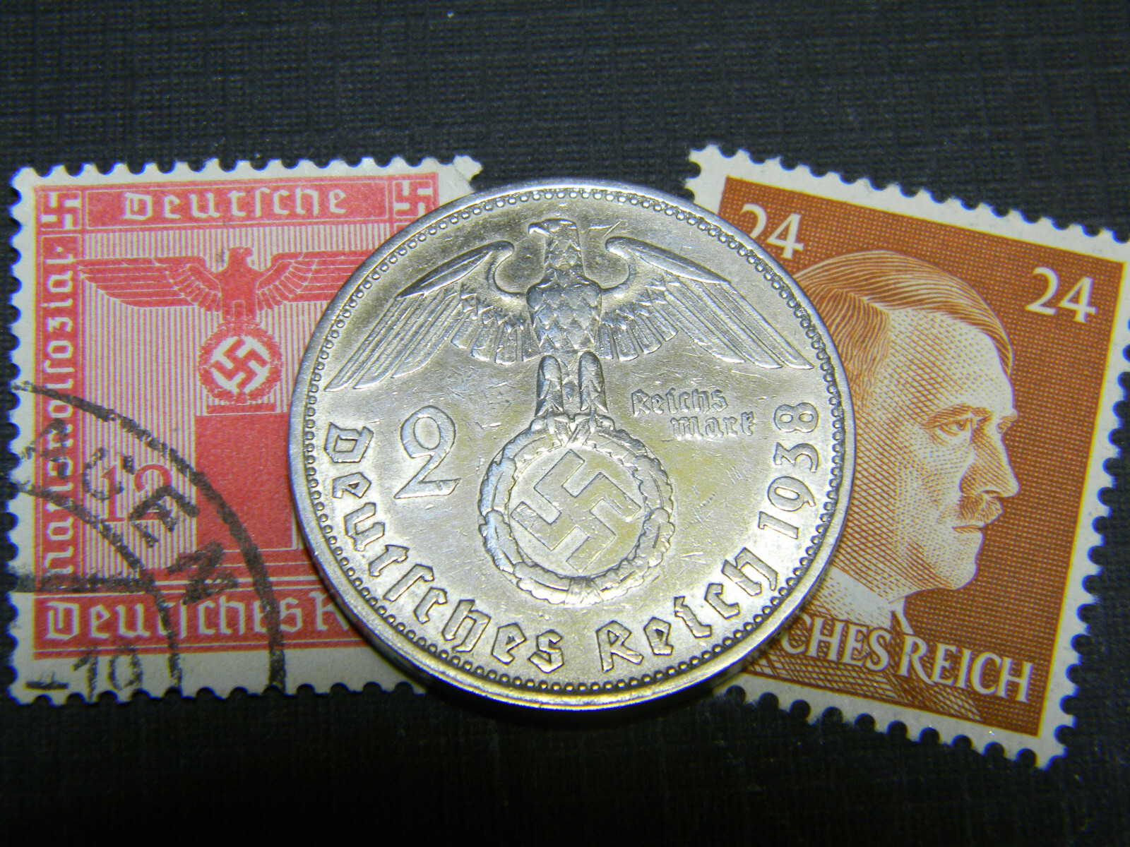 Rare WW2 German 2 Reichsmark Coin & Stamps World War 2 Authentic Artifacts Lot Rare WW2 German 2 Reichsmark Coin & Stamps World War 2 Authentic Artifacts Lot