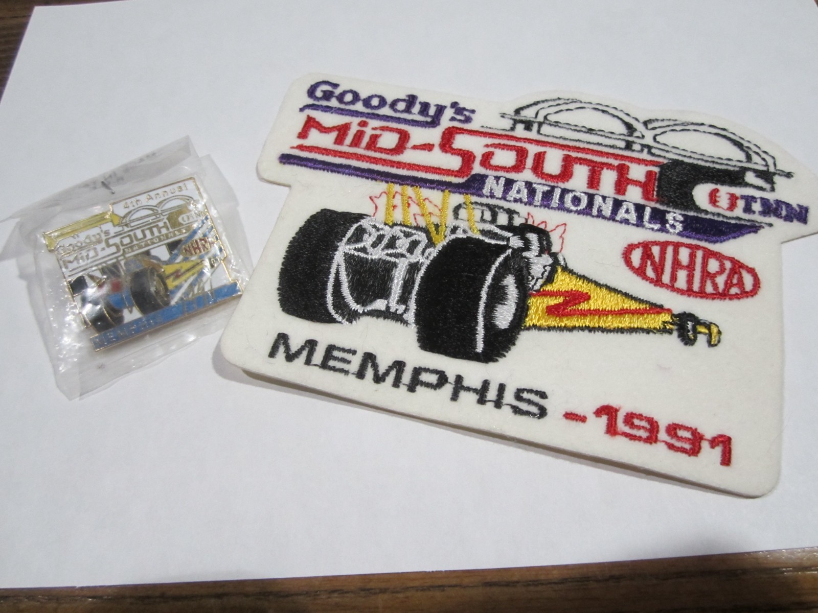 NHRA 1991 Original 4th Annual Mid South Nationals Drag Racing Event Patch+Pin