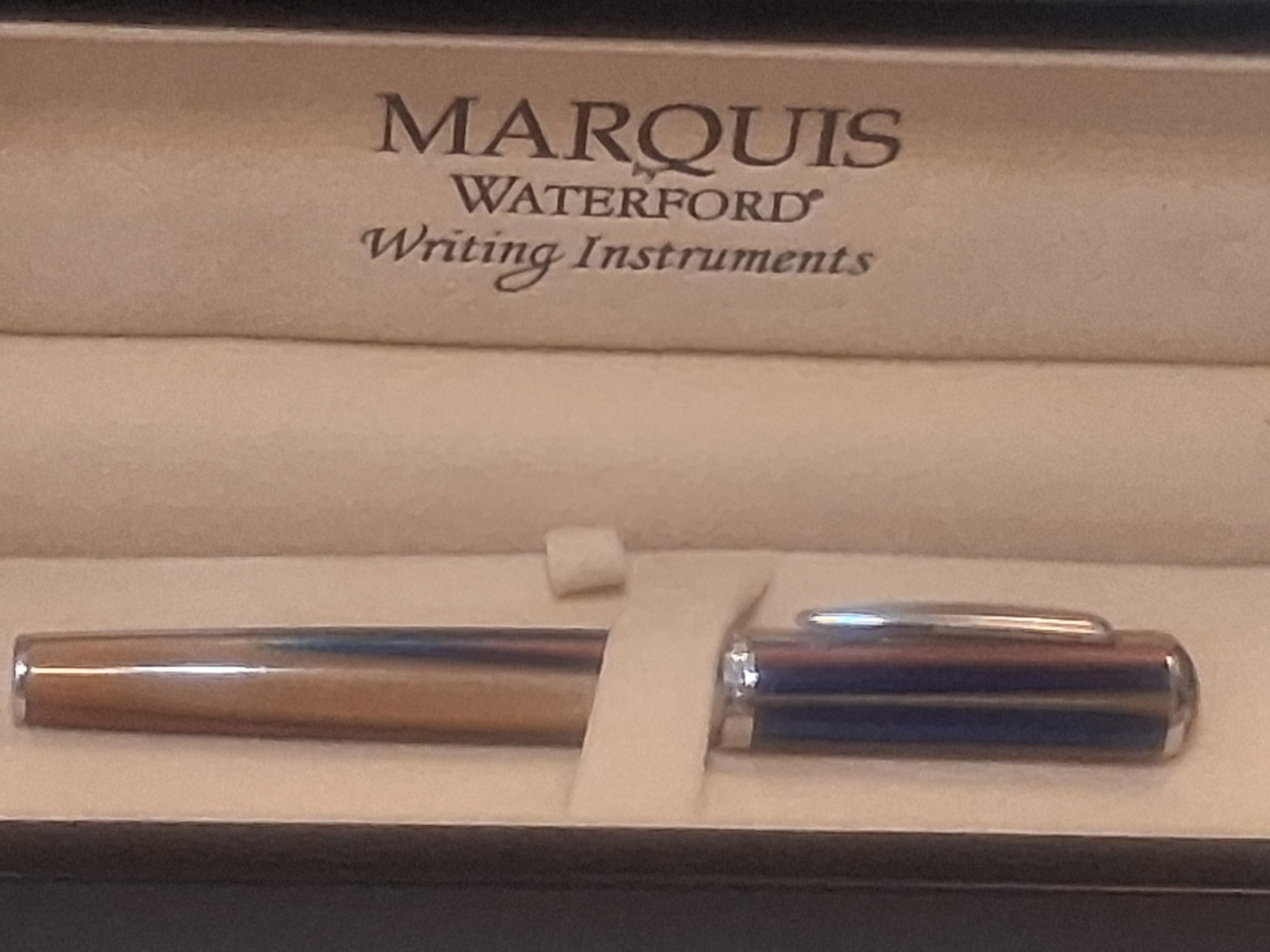 Vintage Marquis by Waterford Fountain Pen Two-Tone Copper & Translucent Blue W/ Vintage Marquis by Waterford Fountain Pen Two-Tone Copper & Translucent Blue W/