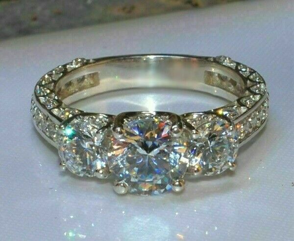 2.90Ct Round Cut Three Diamond Engagement Ring Solid 14k White Gold in Size 8.5 2.90Ct Round Cut Three Diamond Engagement Ring Solid 14k White Gold in Size 8.5